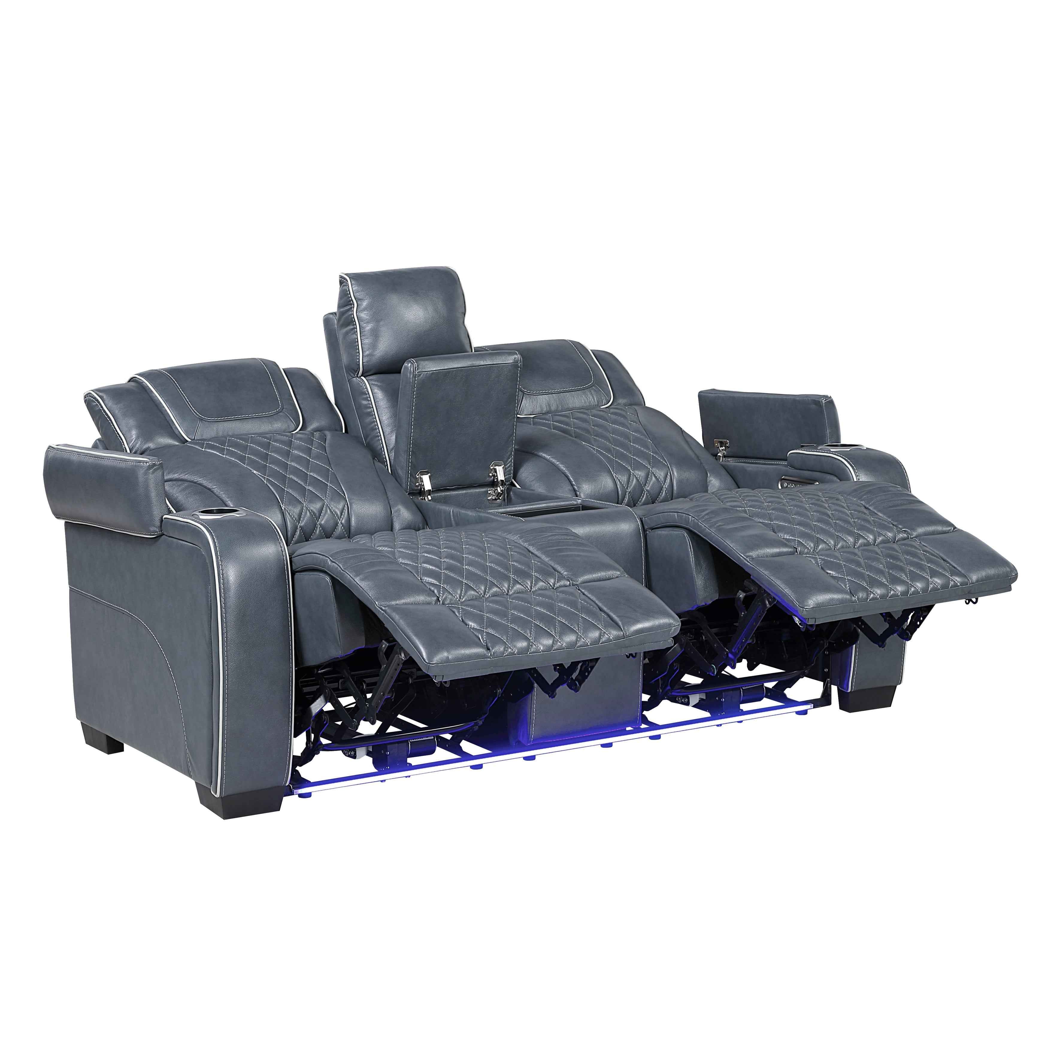 Apex Blue Leather Power Double Reclining Loveseat - Image 6