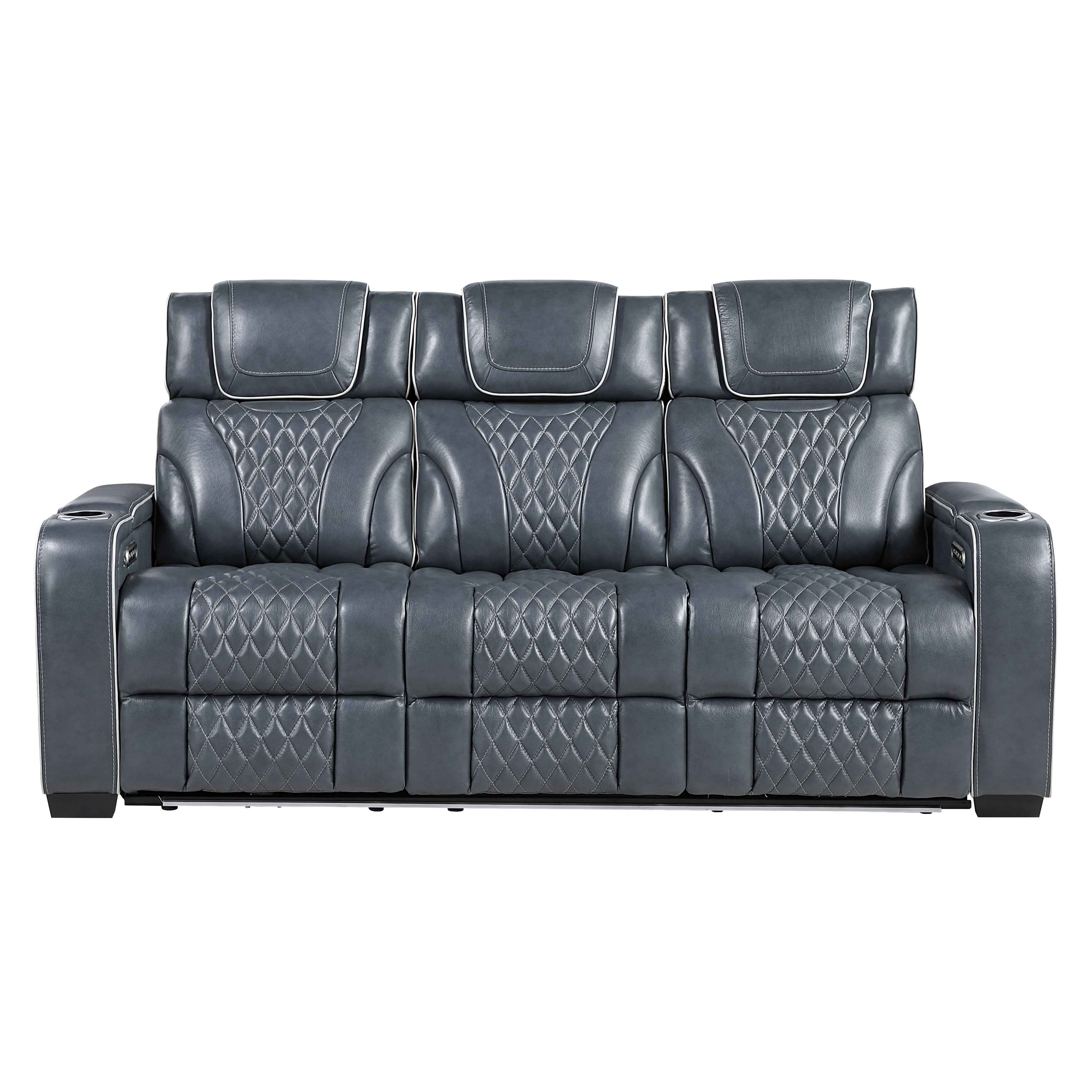 Apex Blue Leather Power Double Reclining Sofa