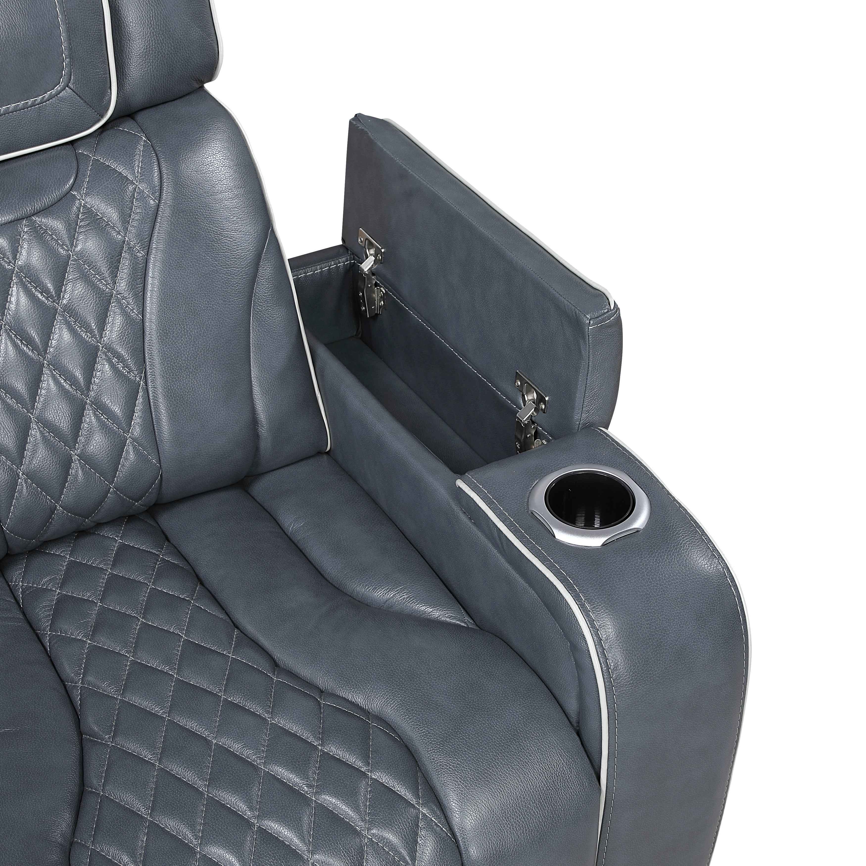 Apex Blue Leather Power Double Reclining Sofa - Image 10