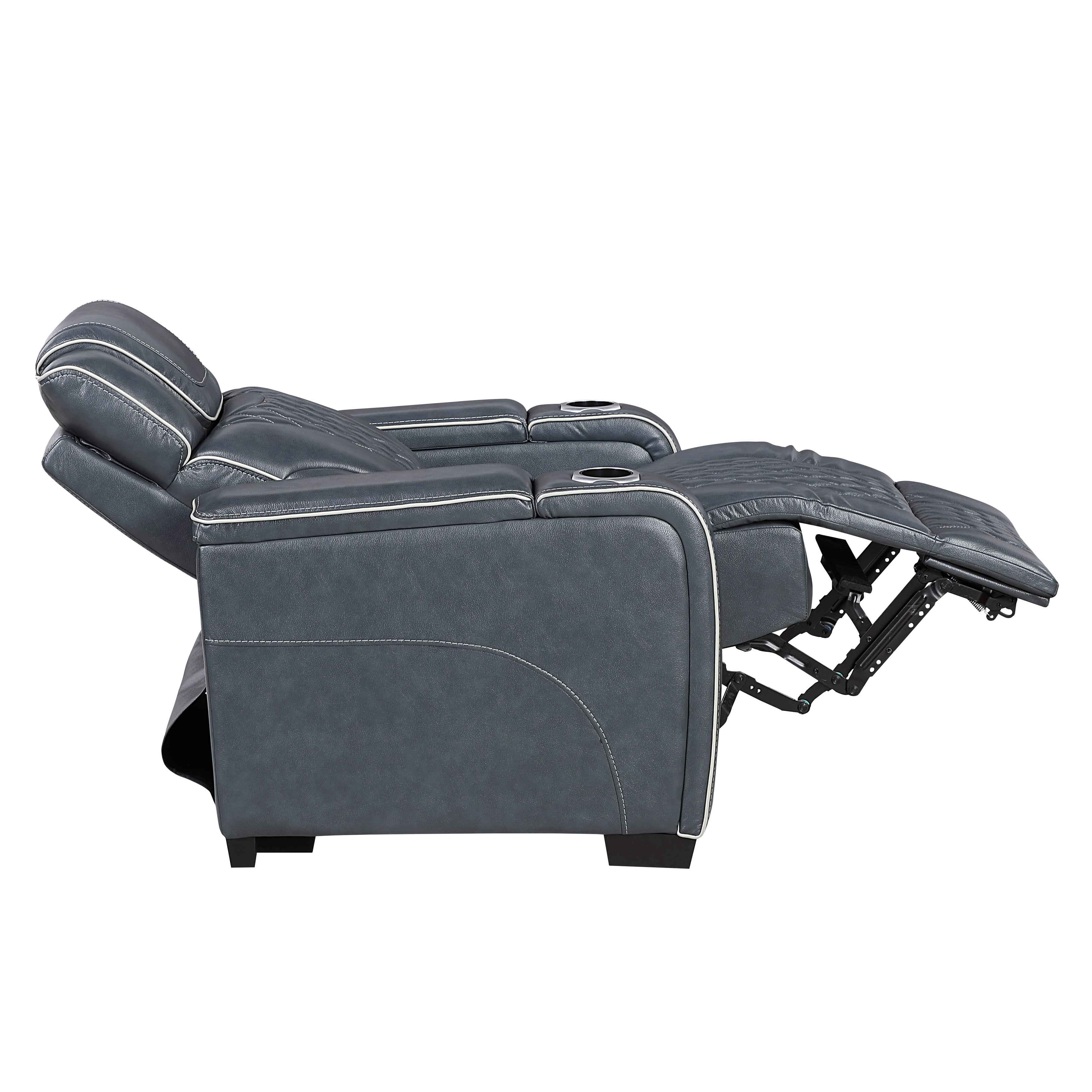 Apex Blue Leather Power Reclining Chair - Image 10
