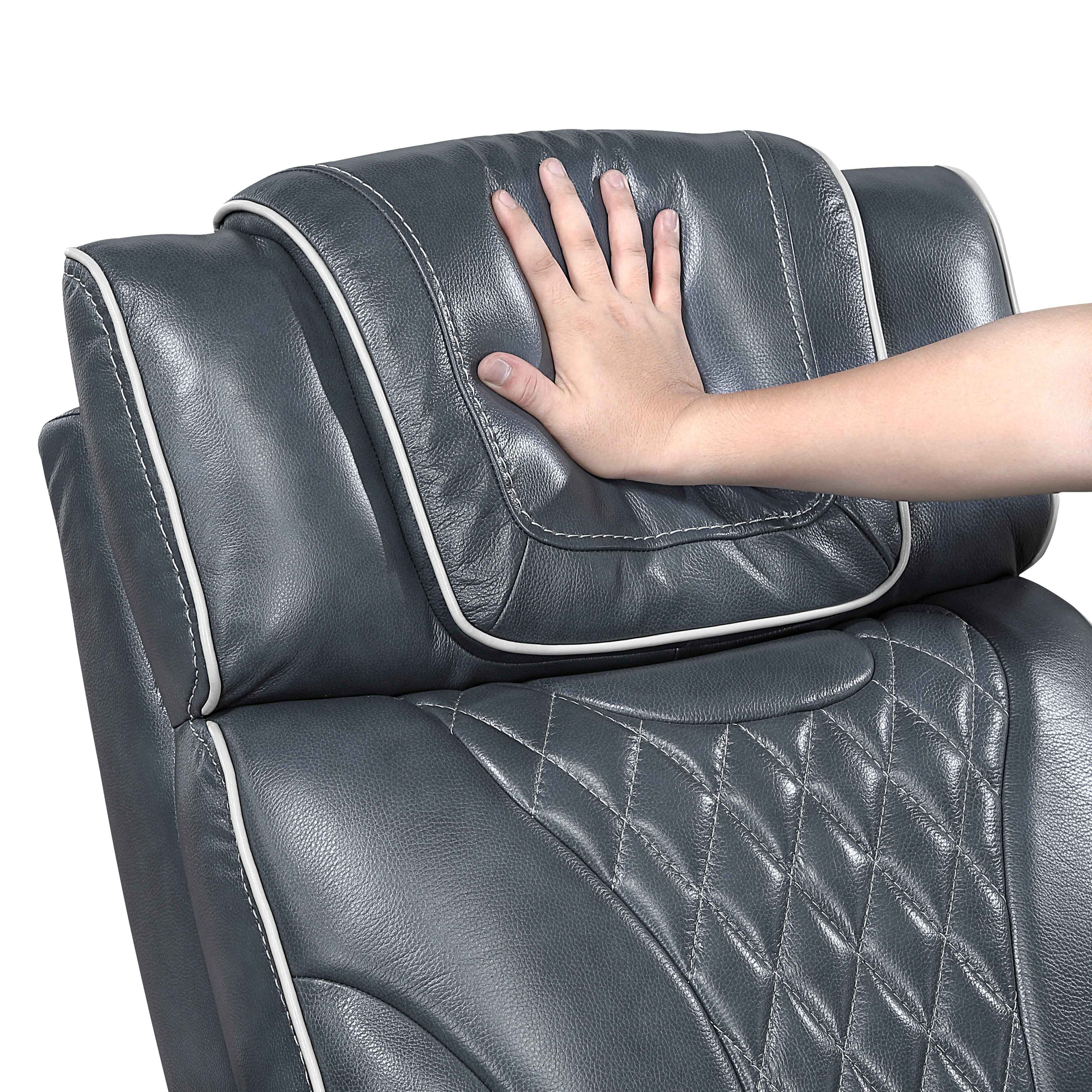 Apex Blue Leather Power Reclining Chair - Image 14