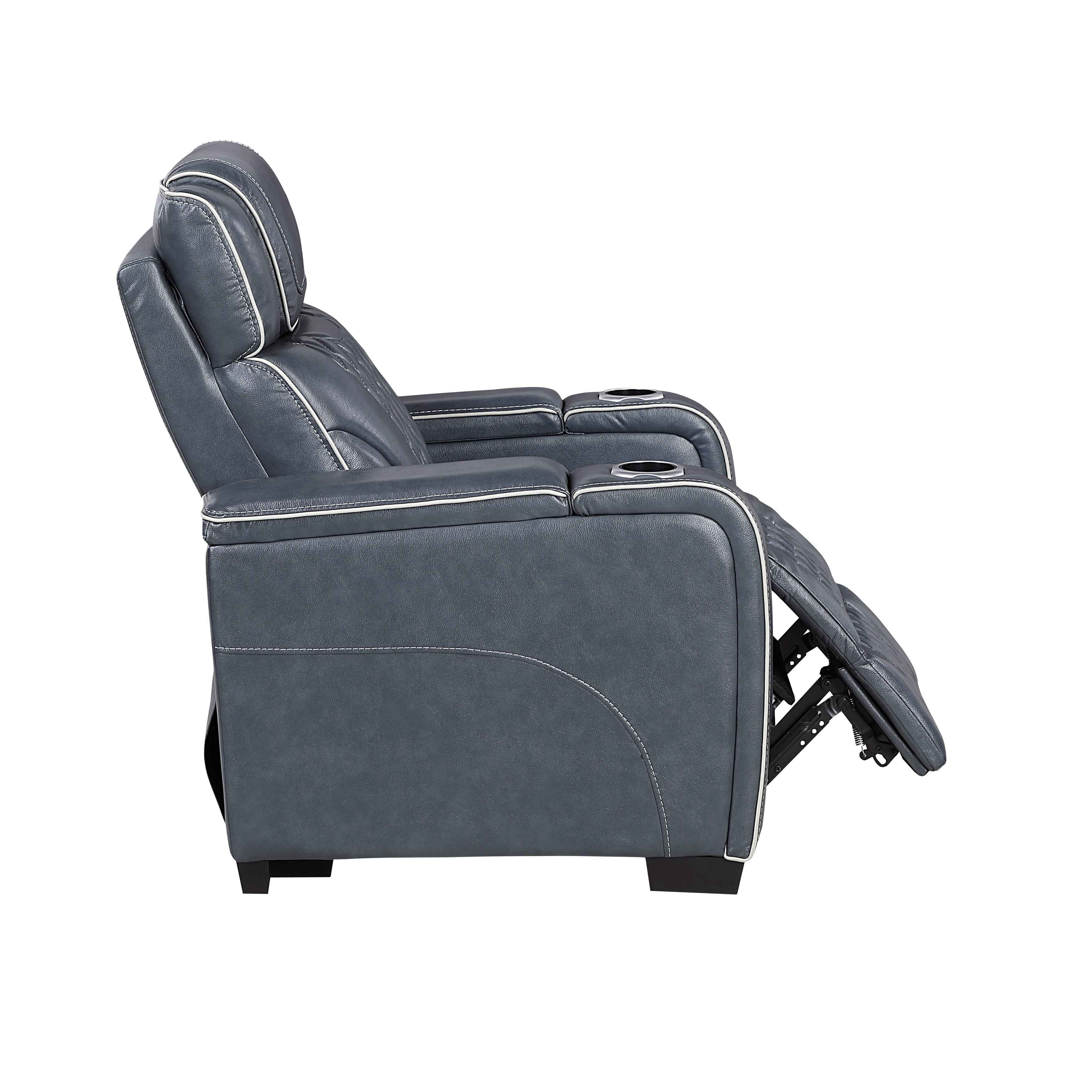 Apex Blue Leather Power Reclining Chair - Image 9