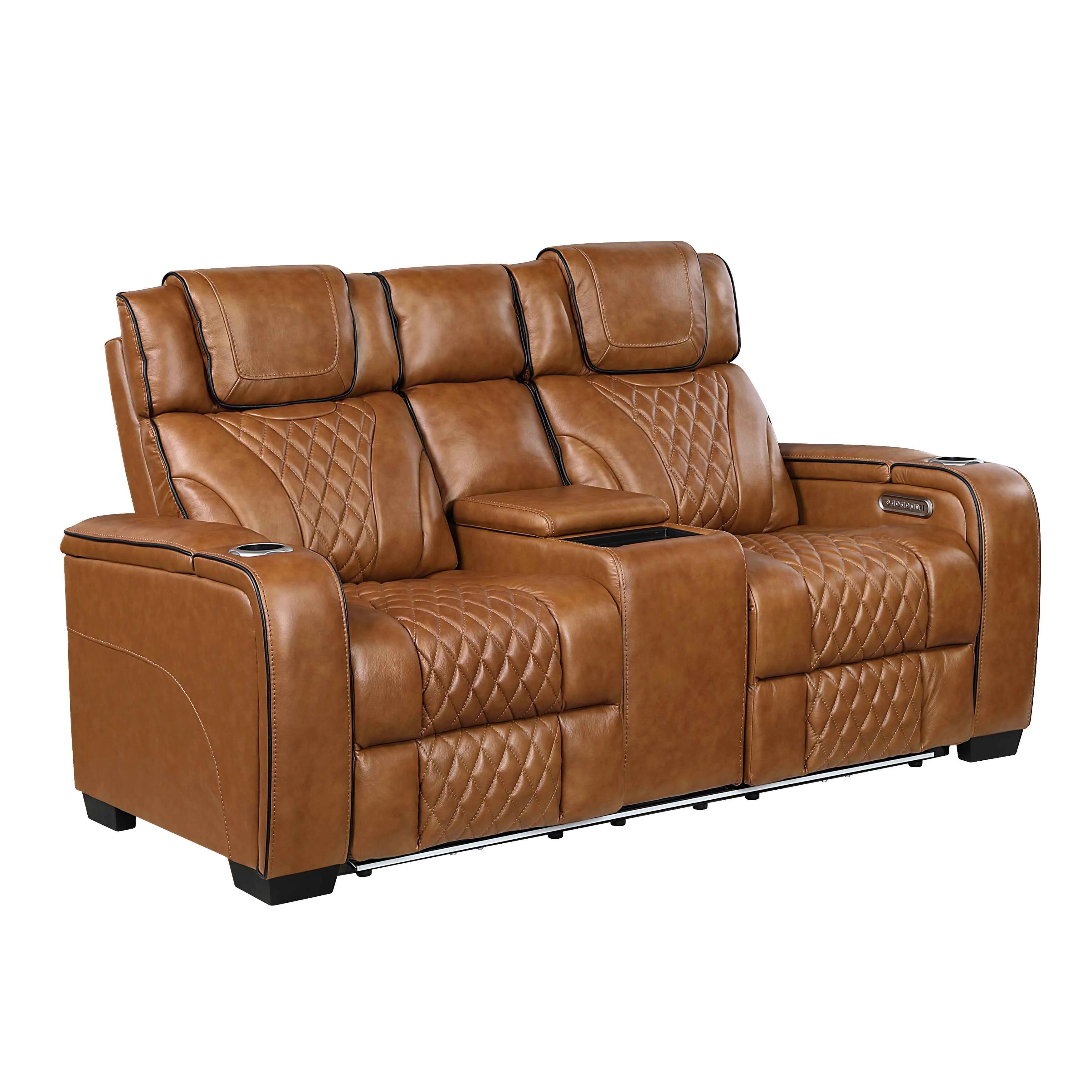 Apex Brown Leather Power Double Reclining Loveseat - Image 2