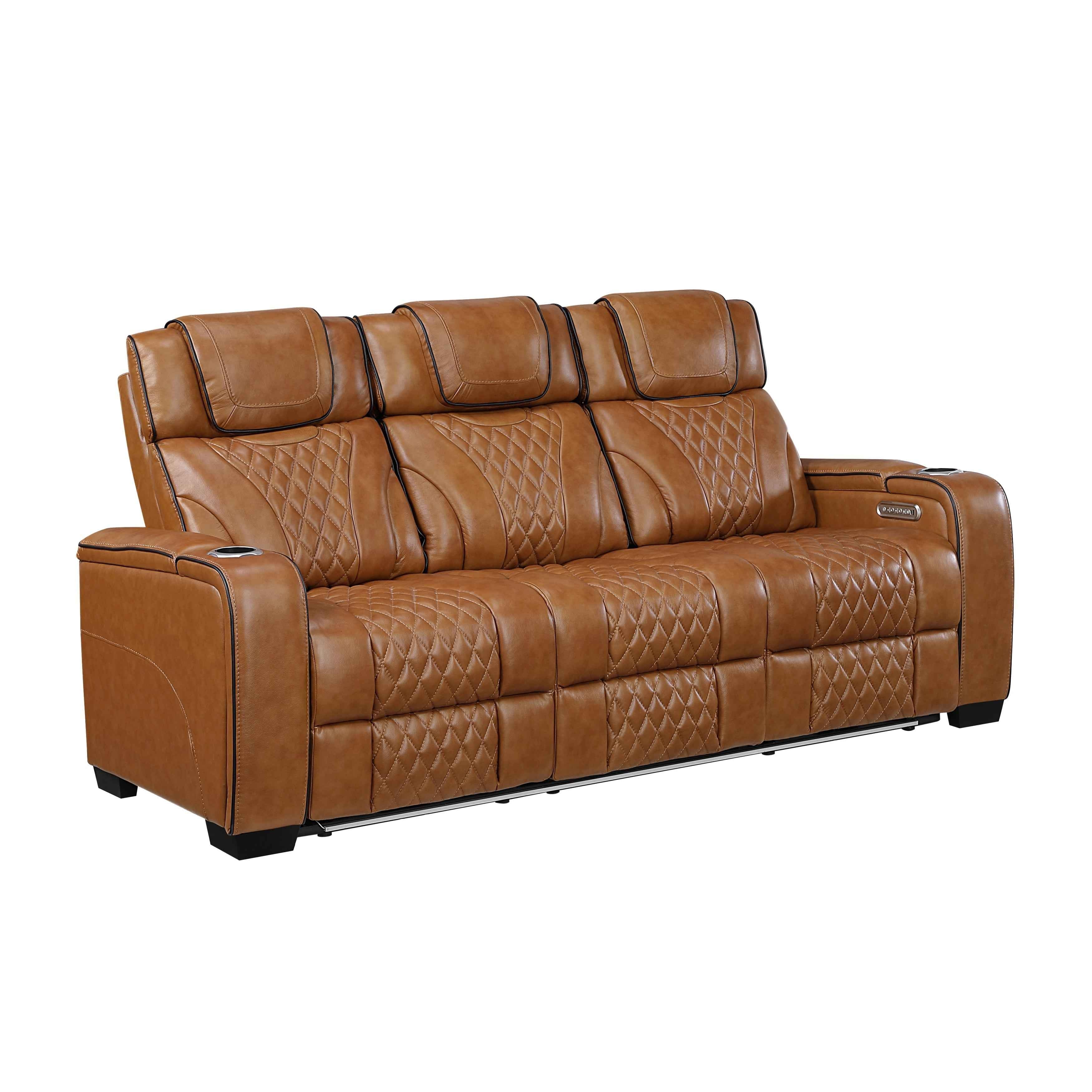 Apex Brown Leather Power Double Reclining Sofa - Image 2