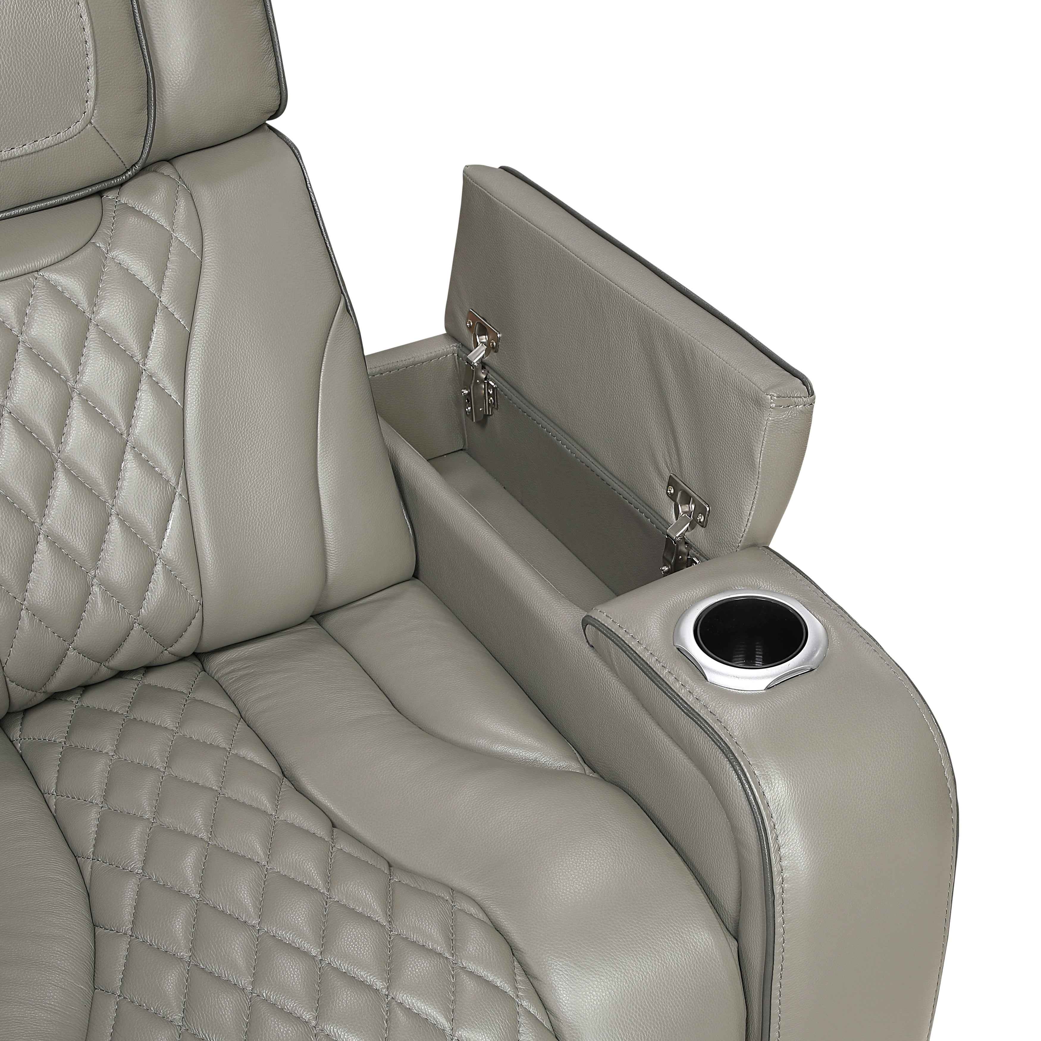 Apex Gray Leather Power Double Reclining Loveseat - Image 10