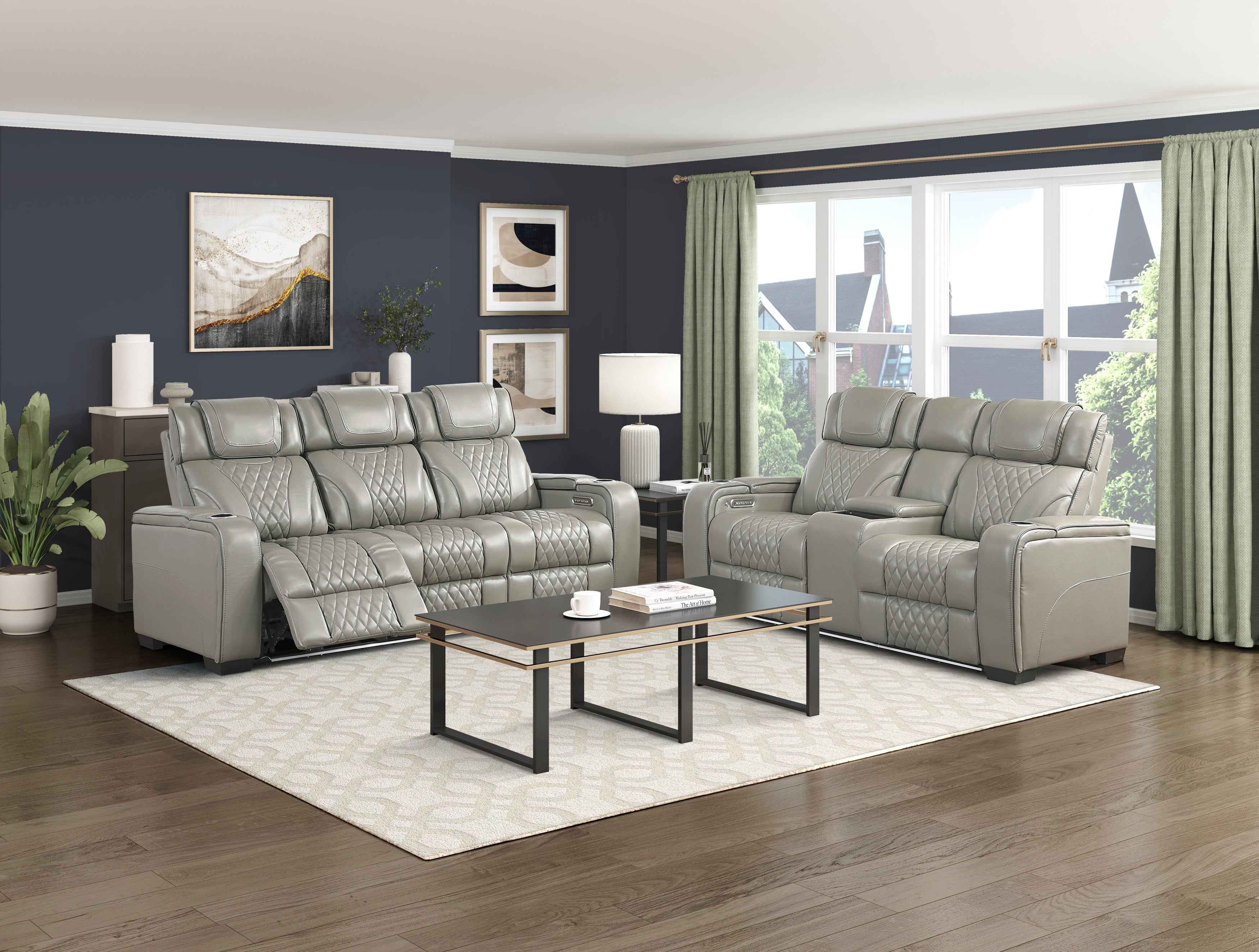 Apex Gray Leather Power Double Reclining Loveseat - Image 14