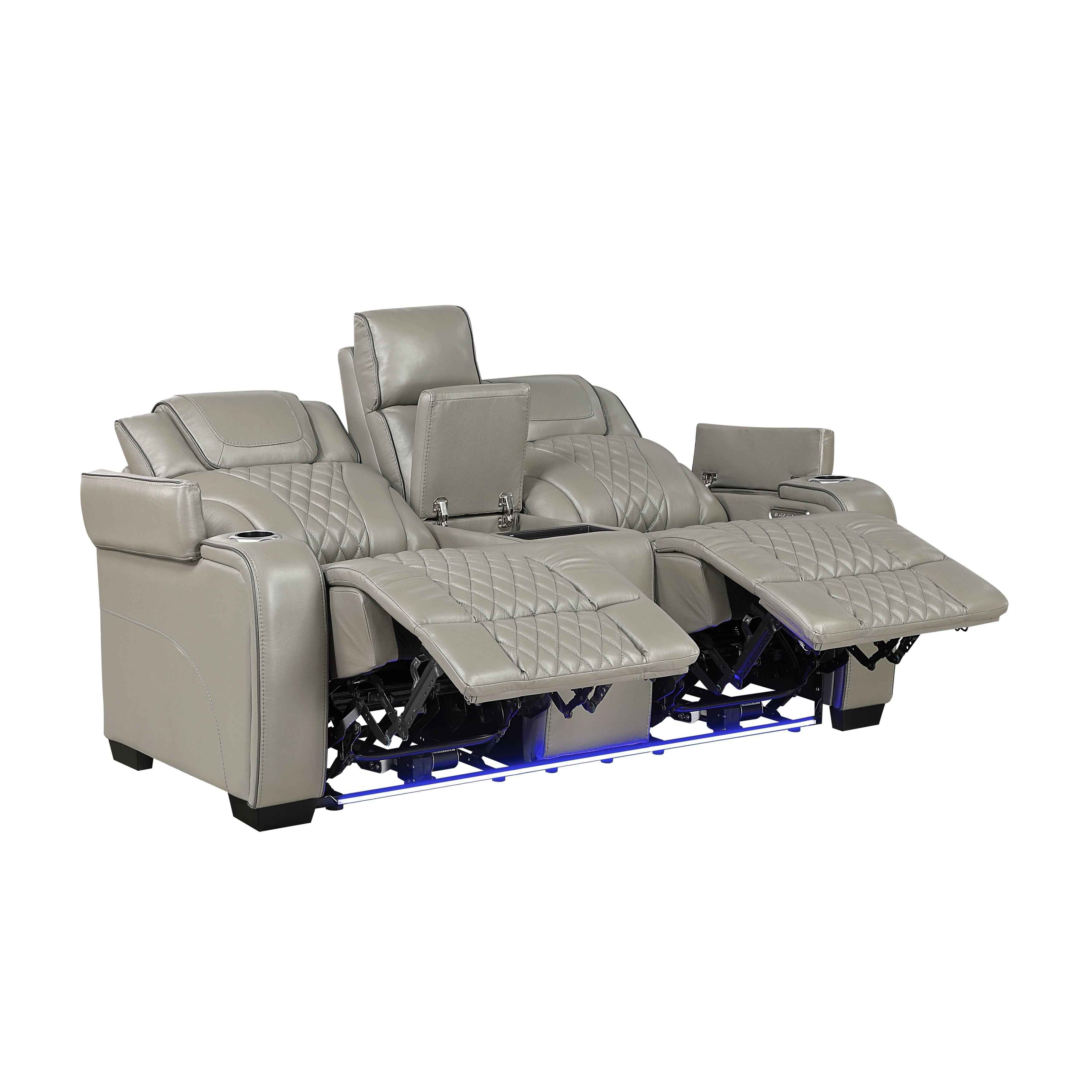 Apex Gray Leather Power Double Reclining Loveseat - Image 6