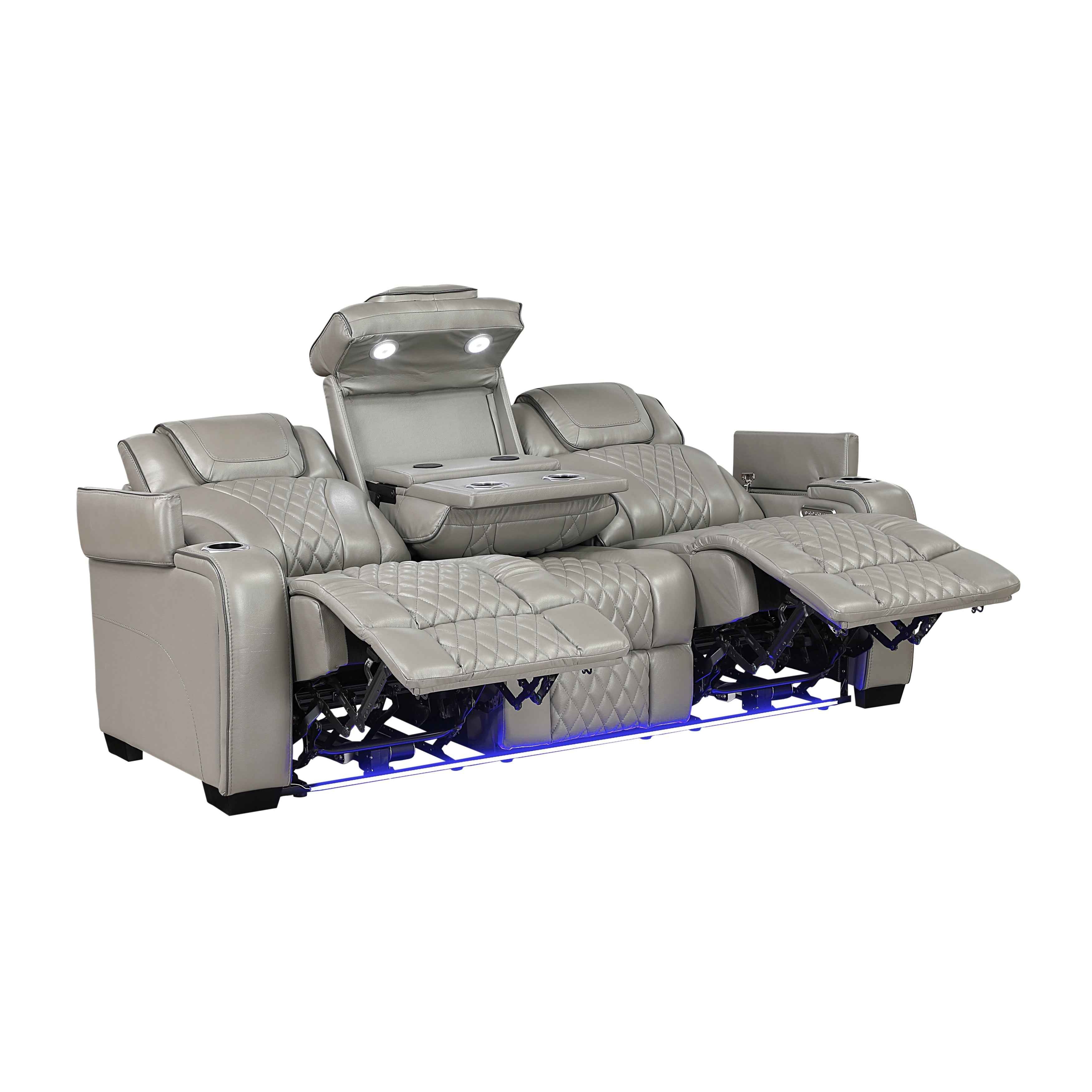 Apex Gray Leather Power Double Reclining Sofa - Image 2