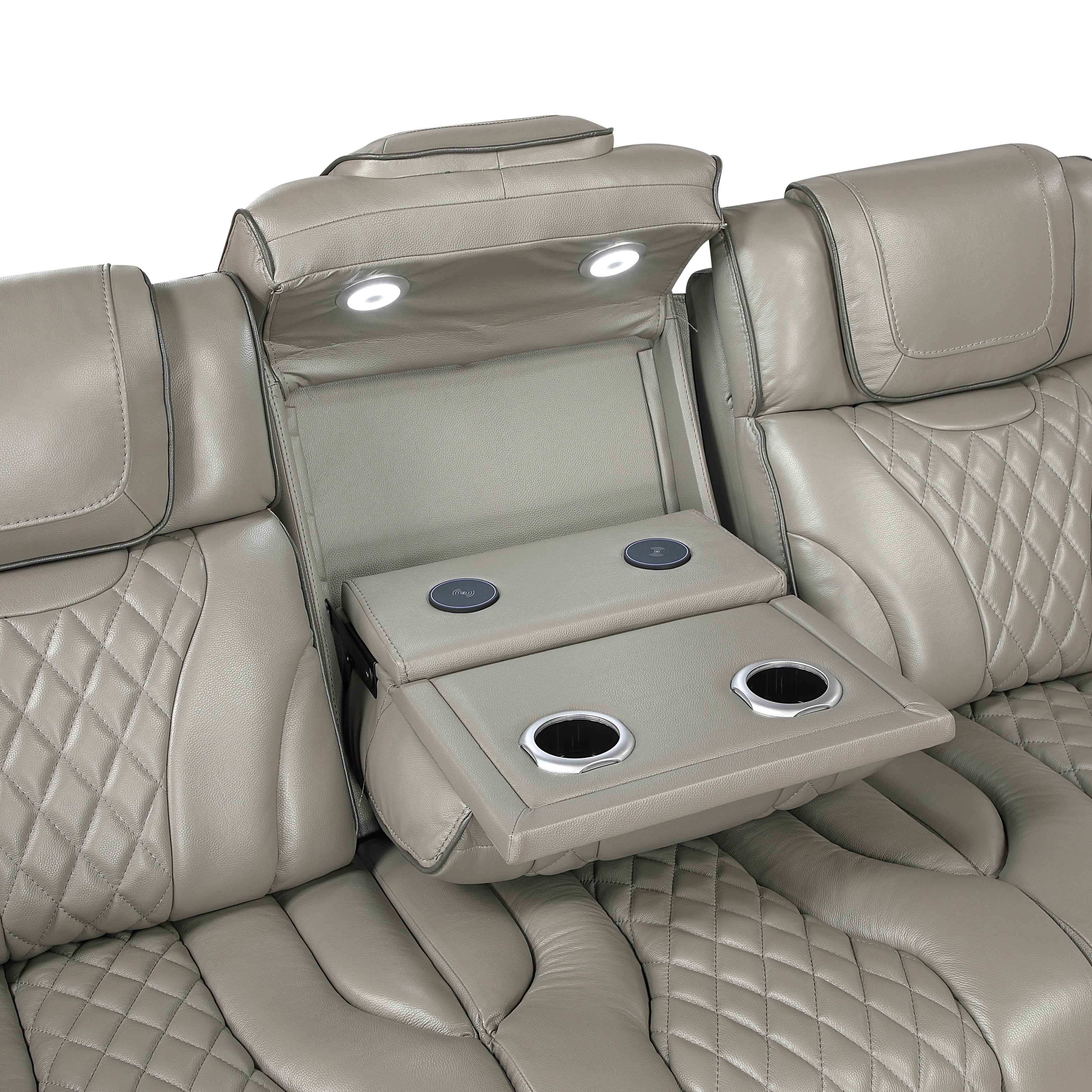 Apex Gray Leather Power Reclining Living Room Set - Image 8