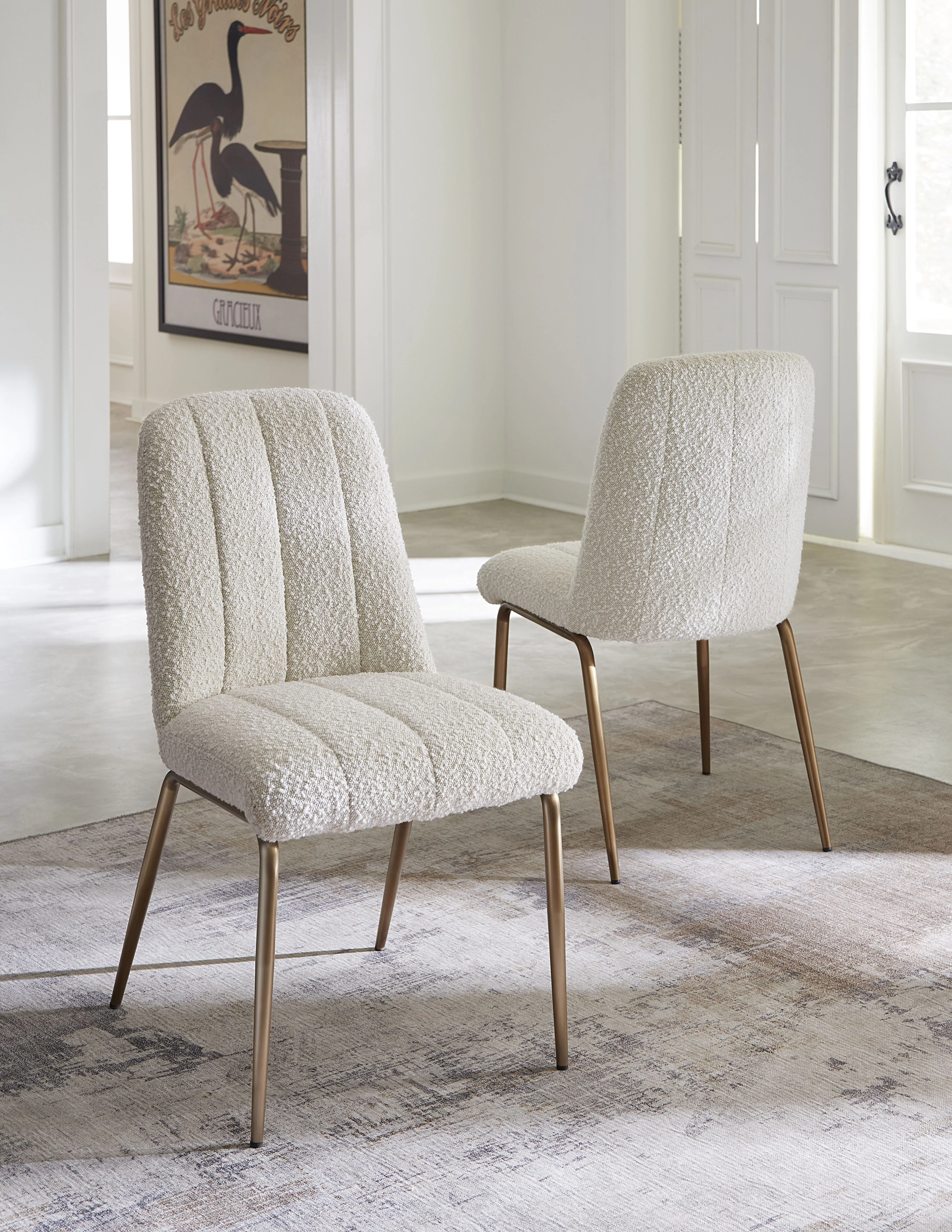 Apollo Upholstered Dining Chair in Ricotta Boucle and Brushed Bronze Metal (Set of 2) - Image 2
