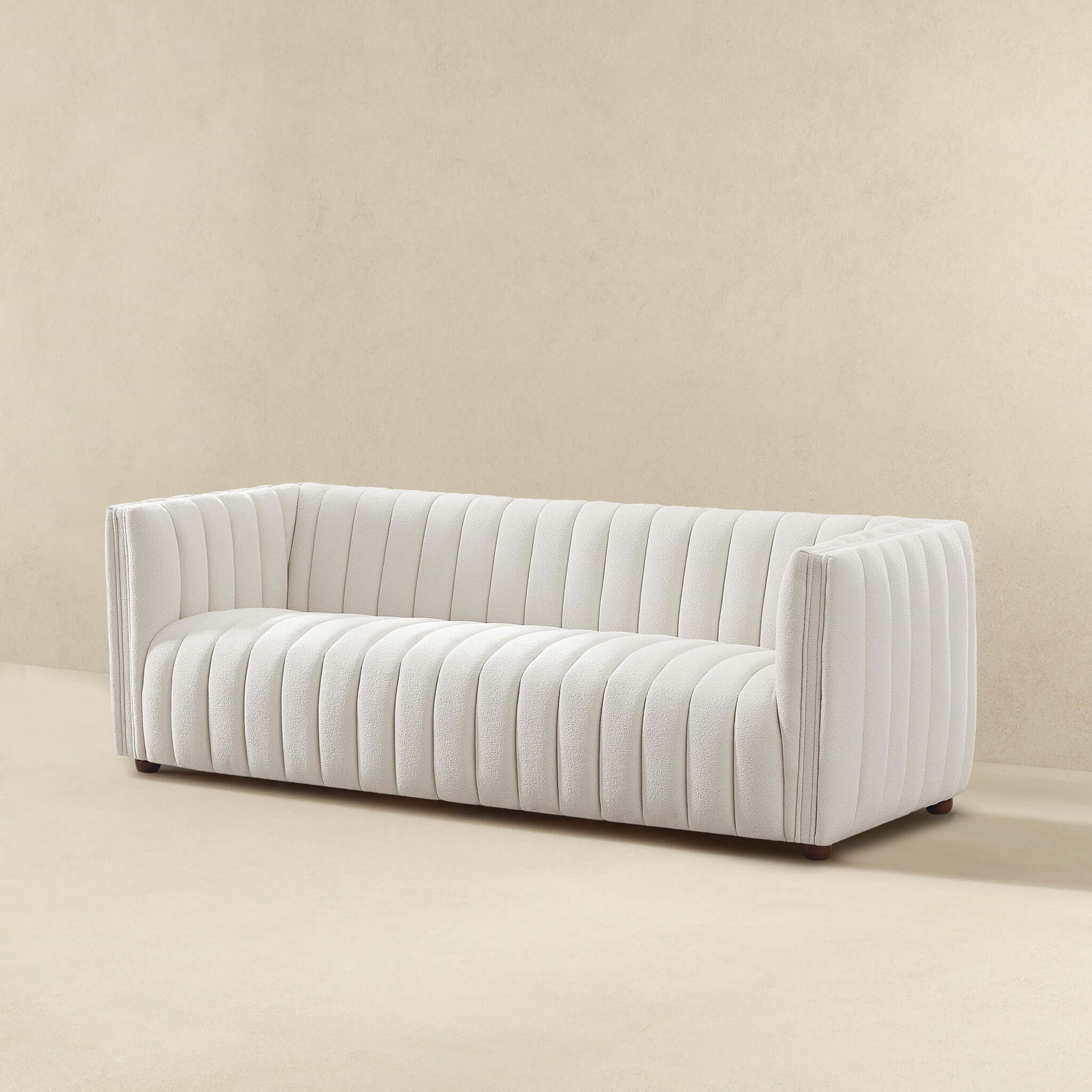 April Mid Century Modern Luxury Tight Back Beige Boucle Couch - Image 4