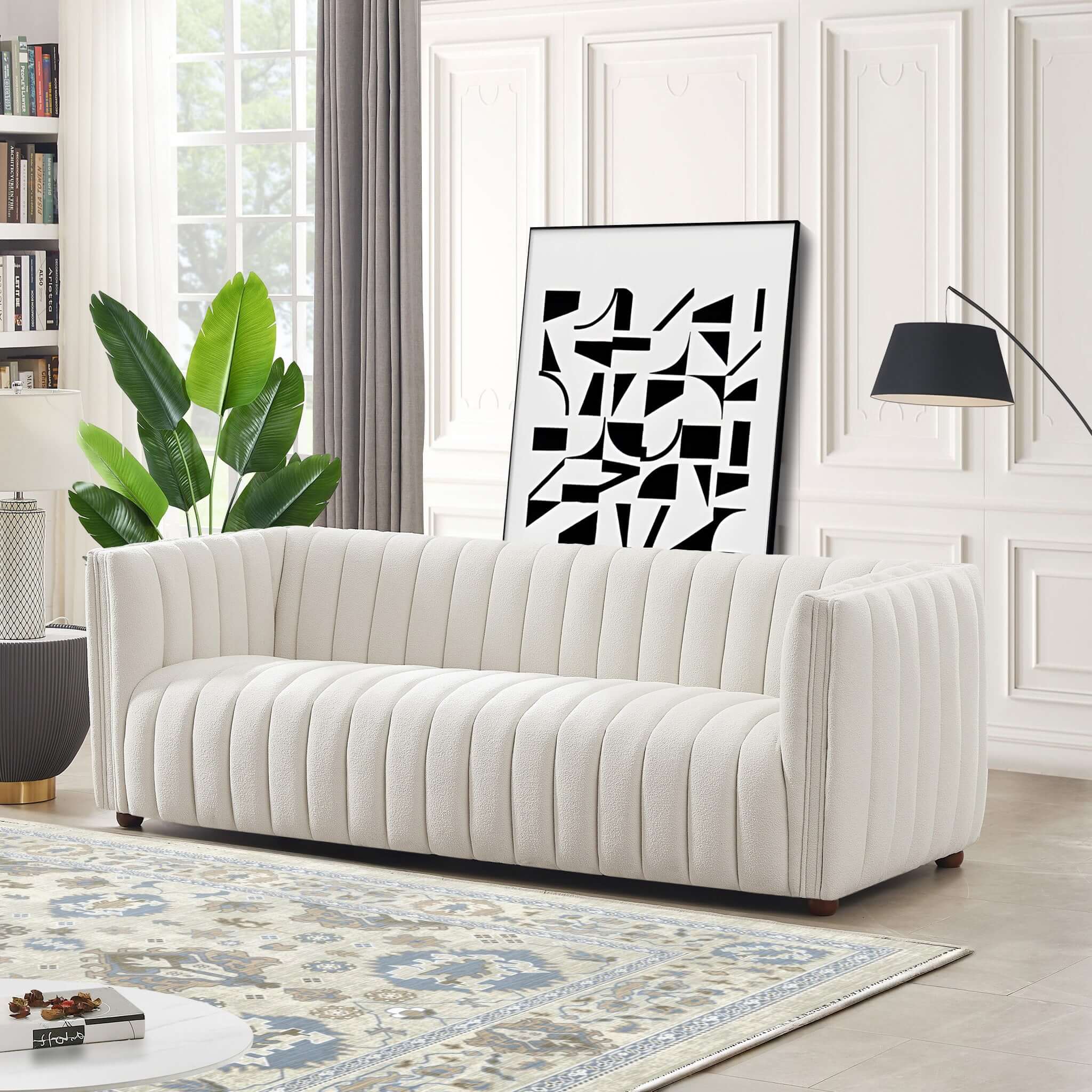 April Mid Century Modern Luxury Tight Back Beige Boucle Couch - Image 6