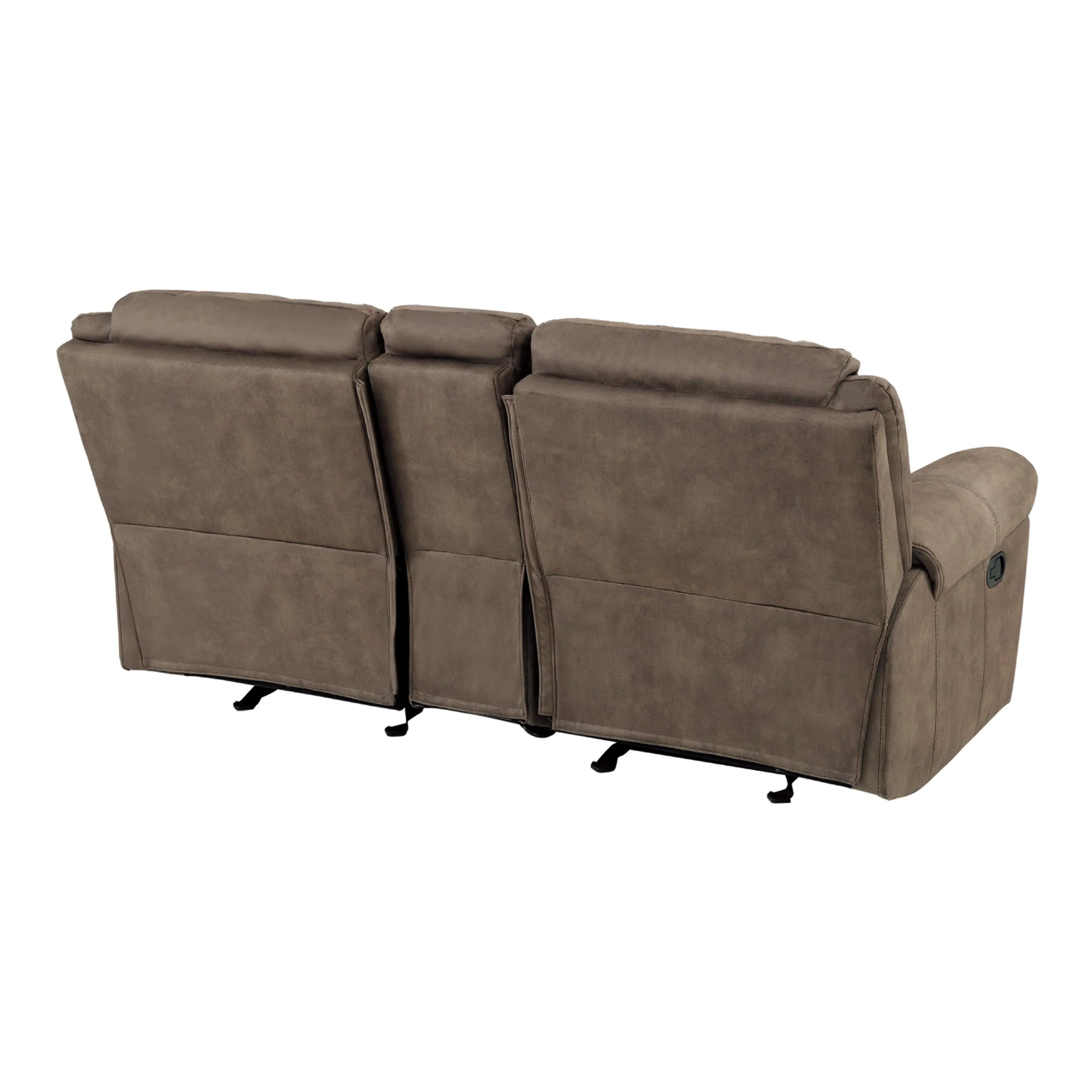 Aram Brown Fabric Double Glider Reclining Loveseat with Center Console, Receptacles and USB Ports - Image 3