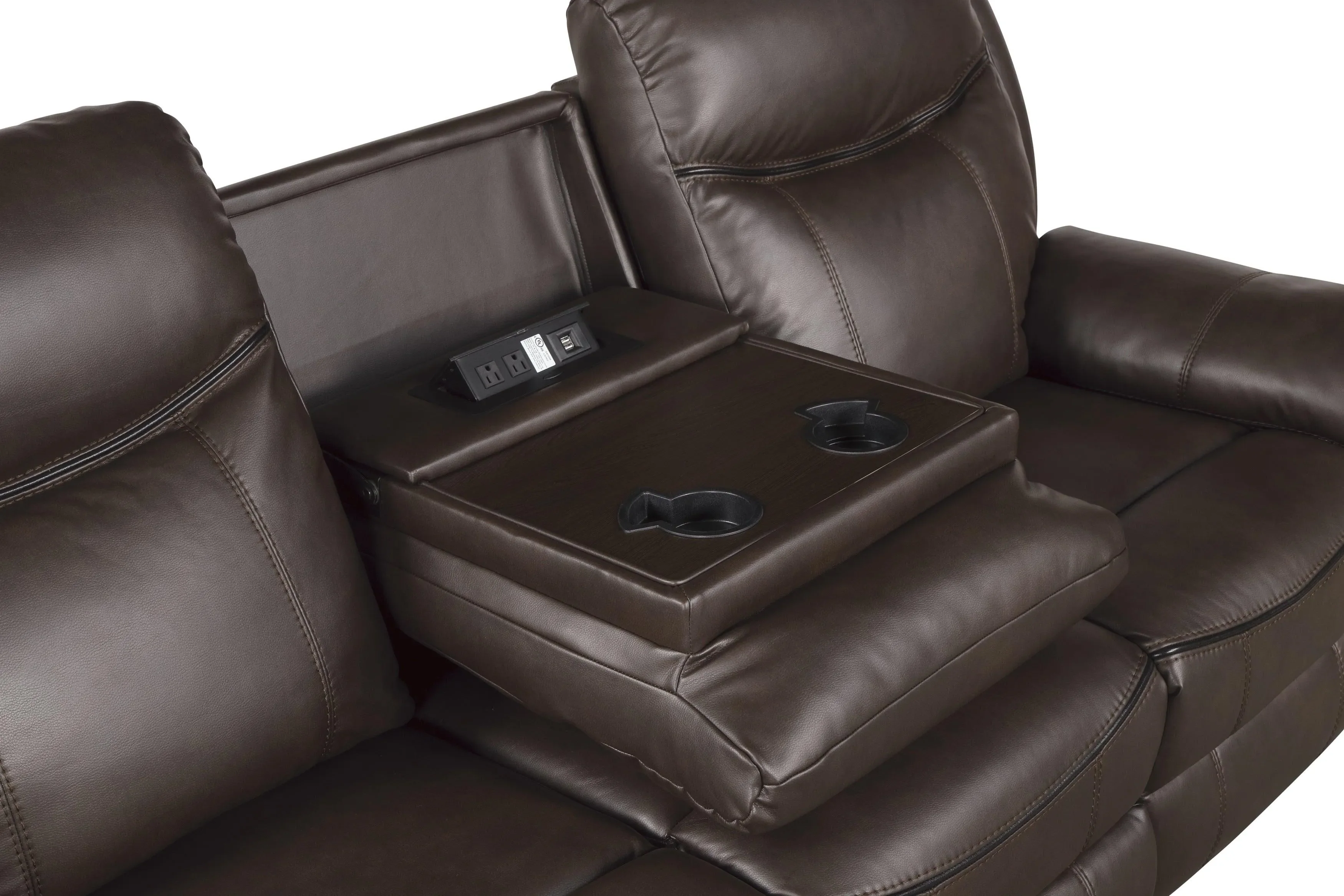 Aram Dark Brown Faux Leather Double Reclining Sofa - Image 10