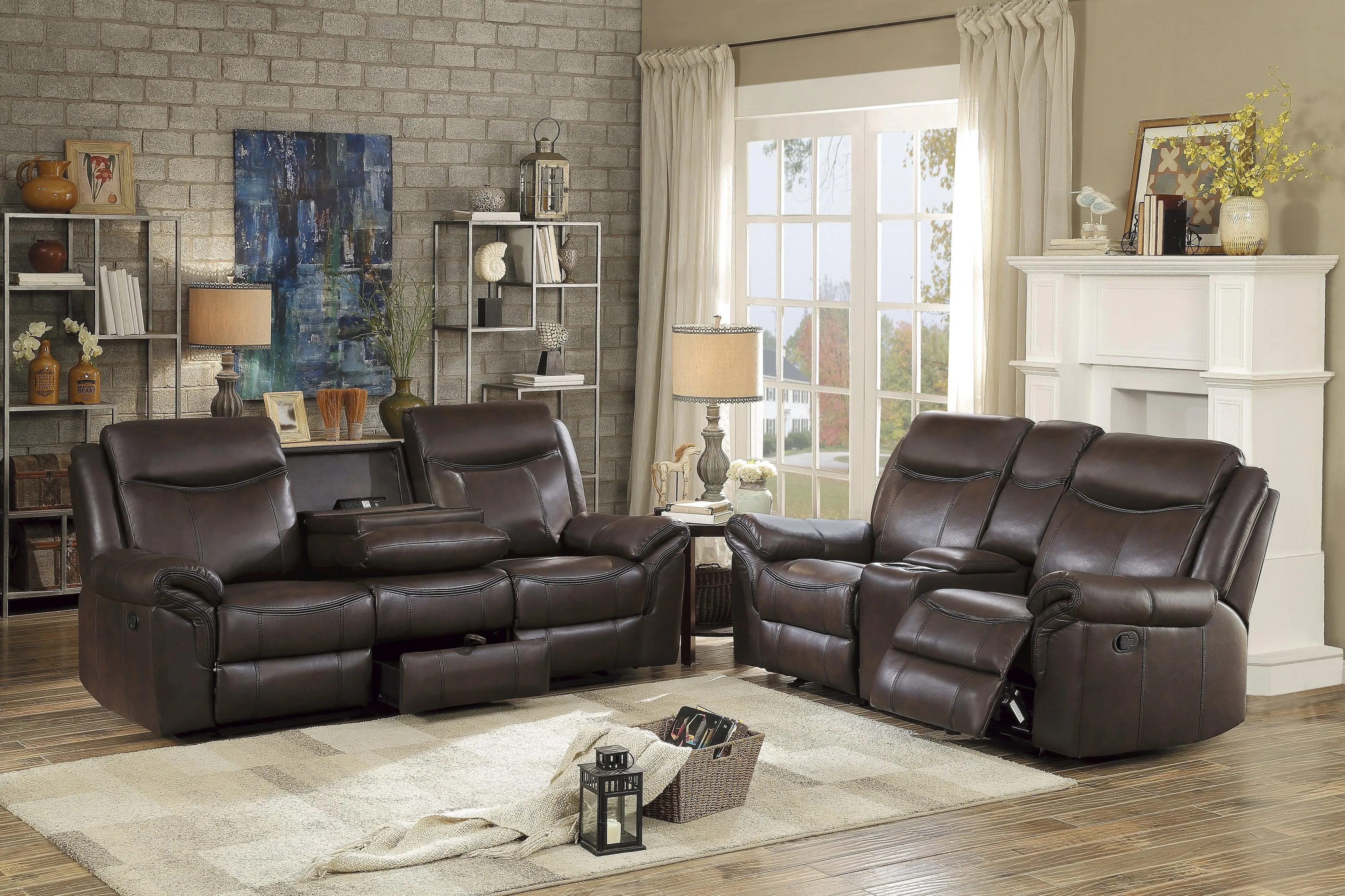 Aram Dark Brown Faux Leather Double Reclining Sofa - Image 12