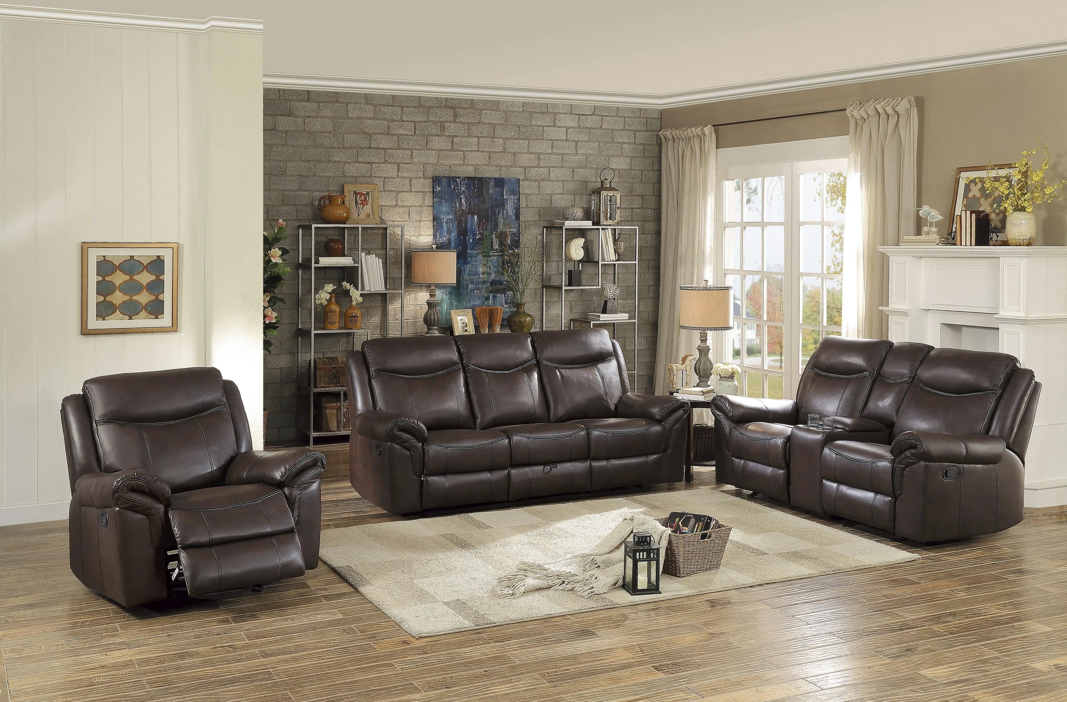 Aram Dark Brown Faux Leather Double Reclining Sofa - Image 2