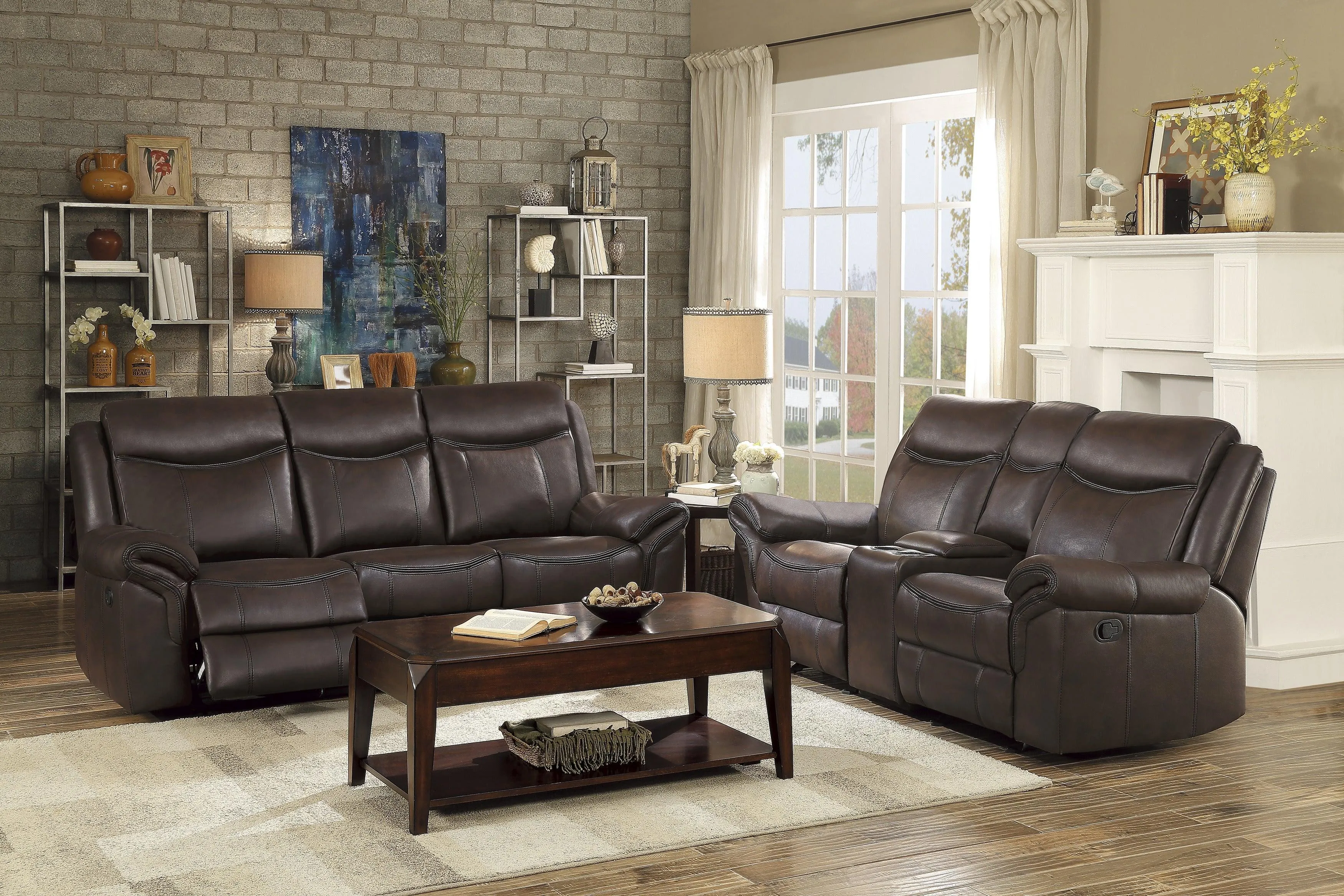 Aram Dark Brown Faux Leather Double Reclining Sofa - Image 3