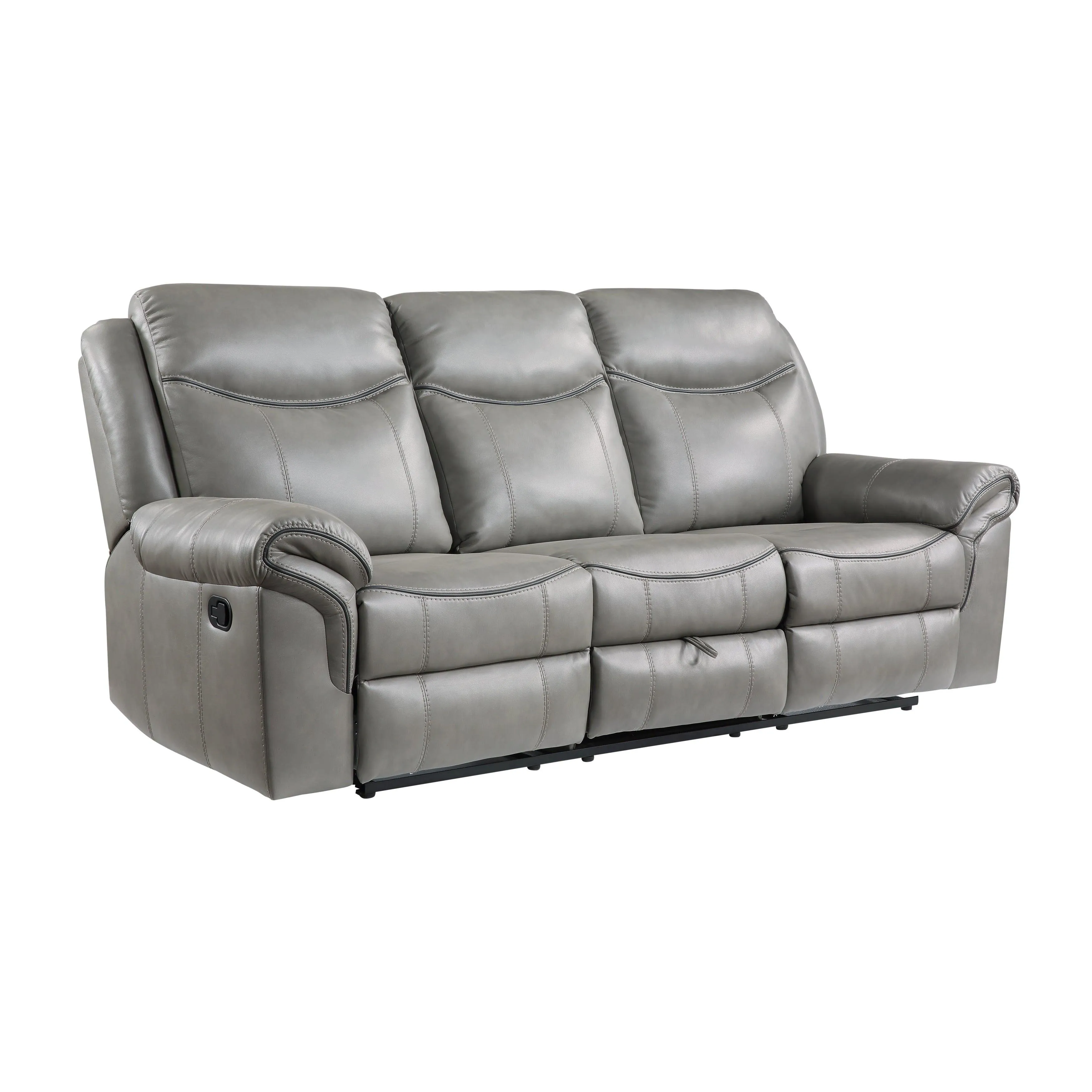 Aram Gray Faux Leather Double Reclining Sofa - Image 5