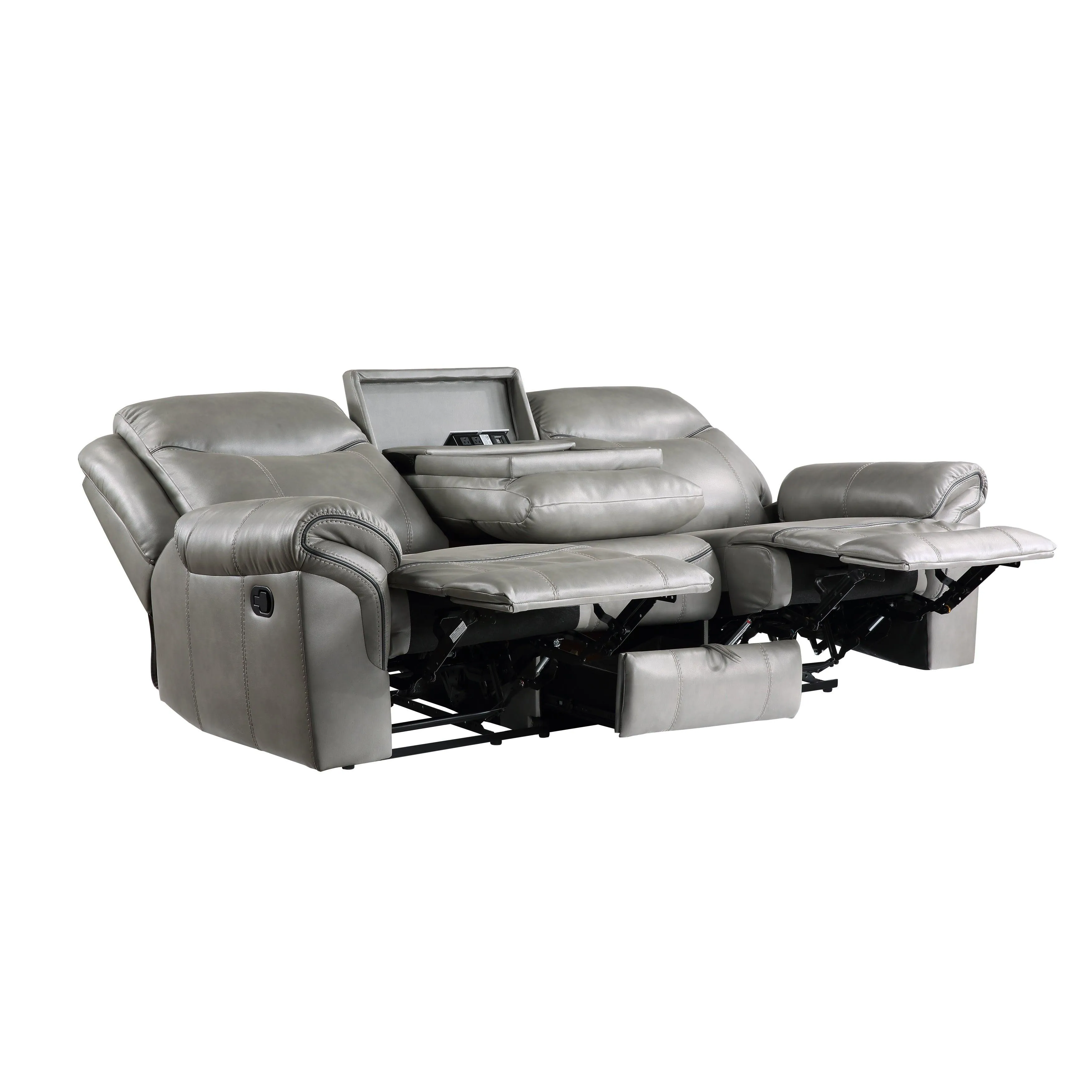 Aram Gray Faux Leather Double Reclining Sofa - Image 7