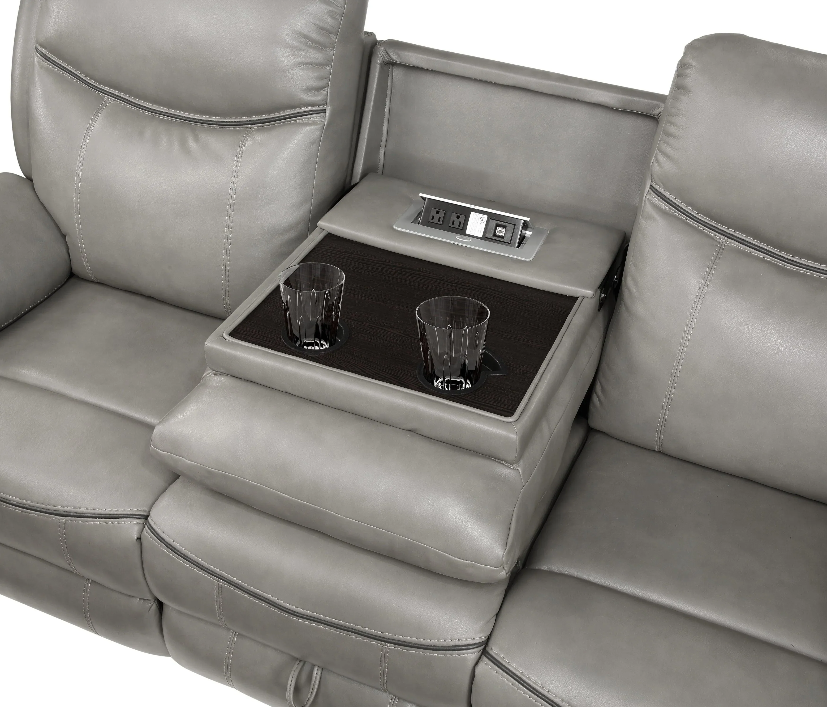 Aram Gray Faux Leather Double Reclining Sofa - Image 9