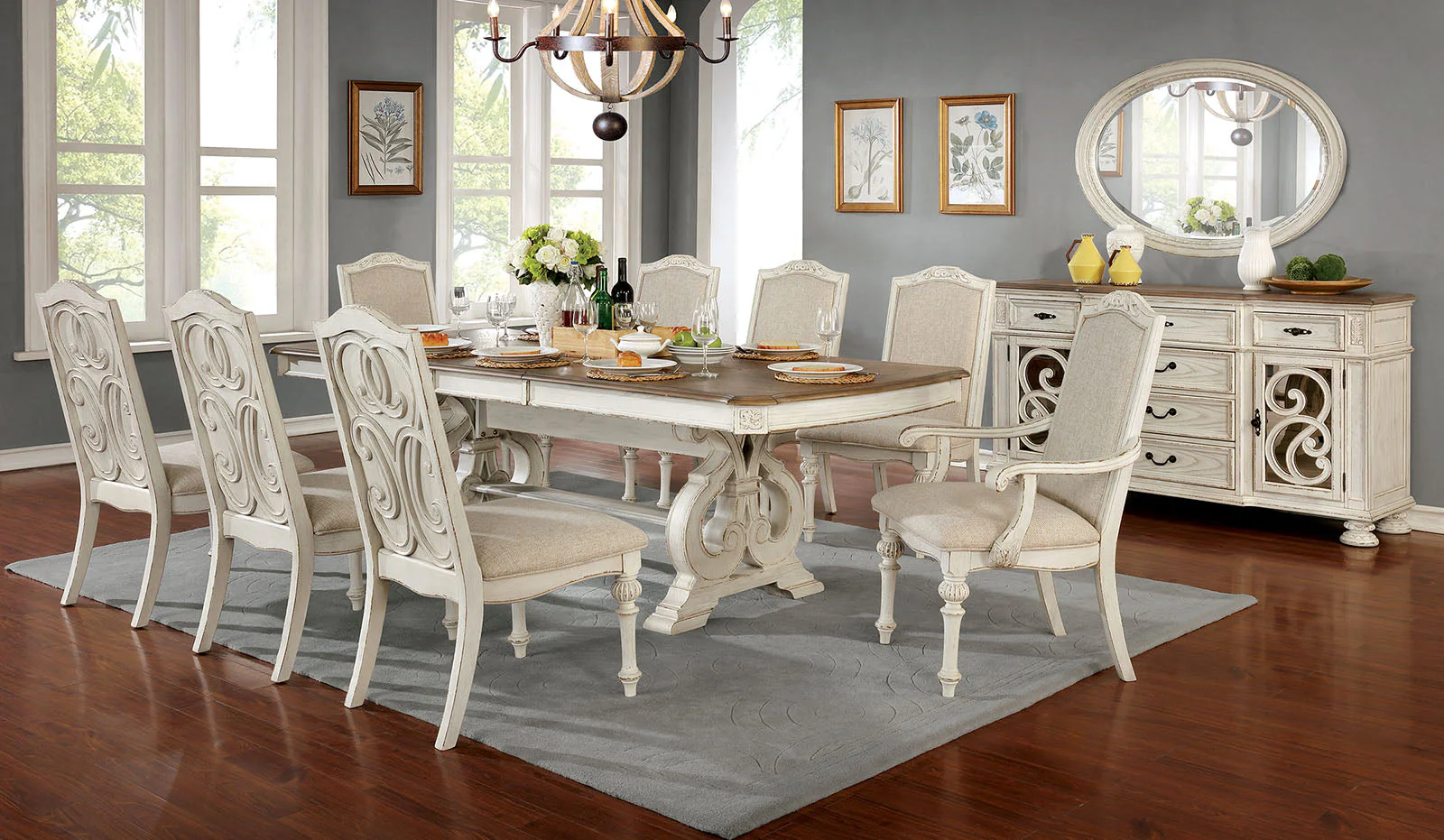 Arcadia Antique White 9 Pc Extendable Dining Table Set