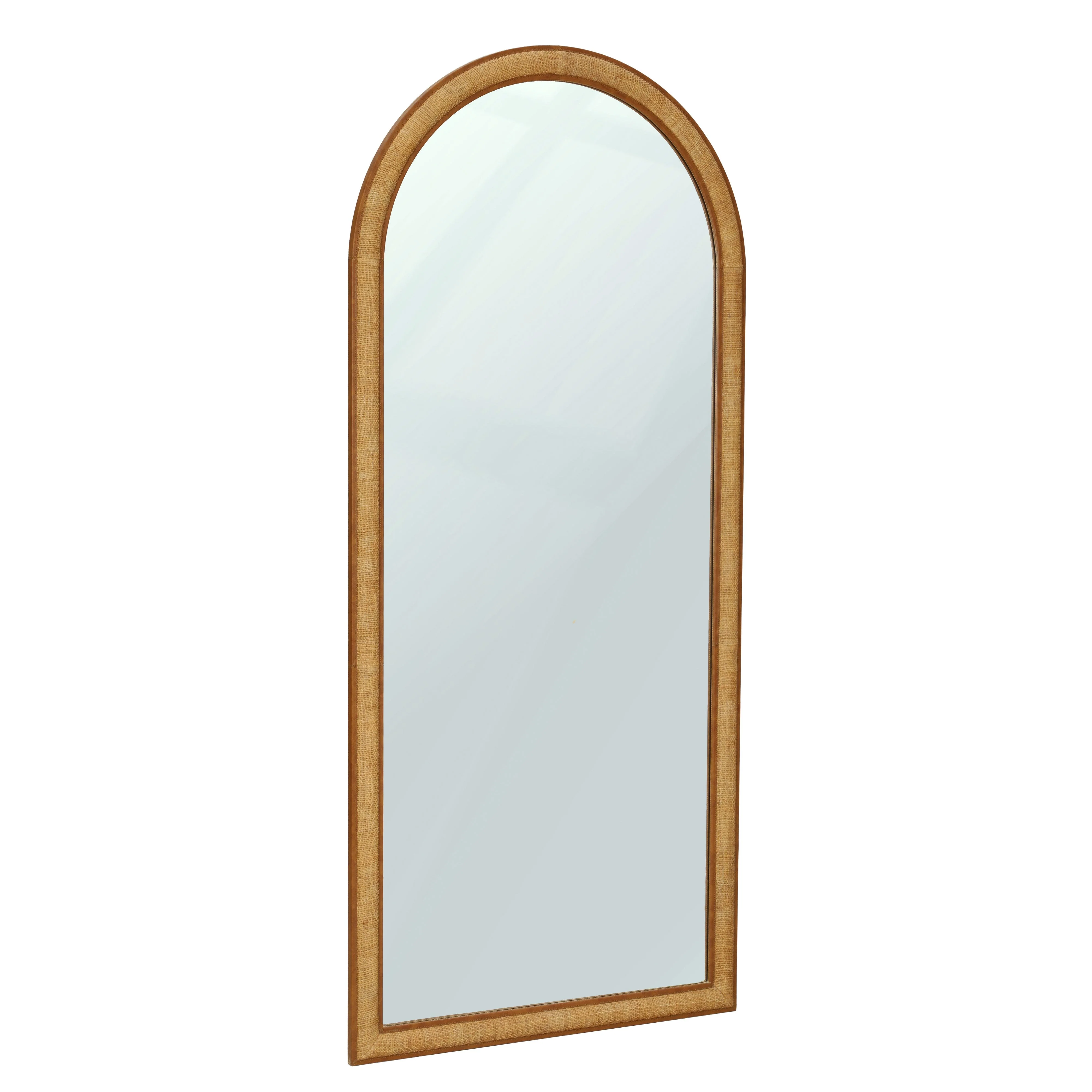 Arch 72" Natural Raffia Designer Floor Mirror - Image 2