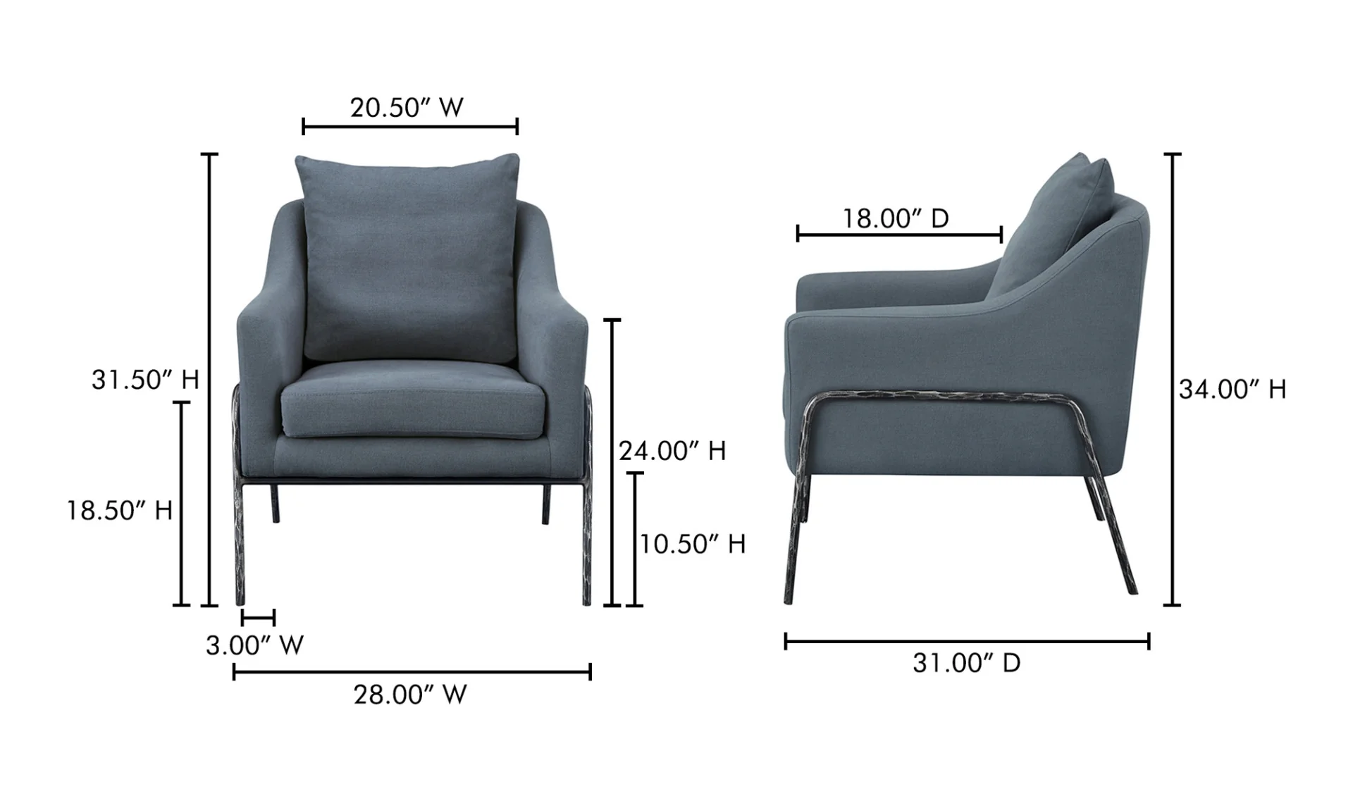 Archer Accent Chair Linen Blend - Blue - Image 6