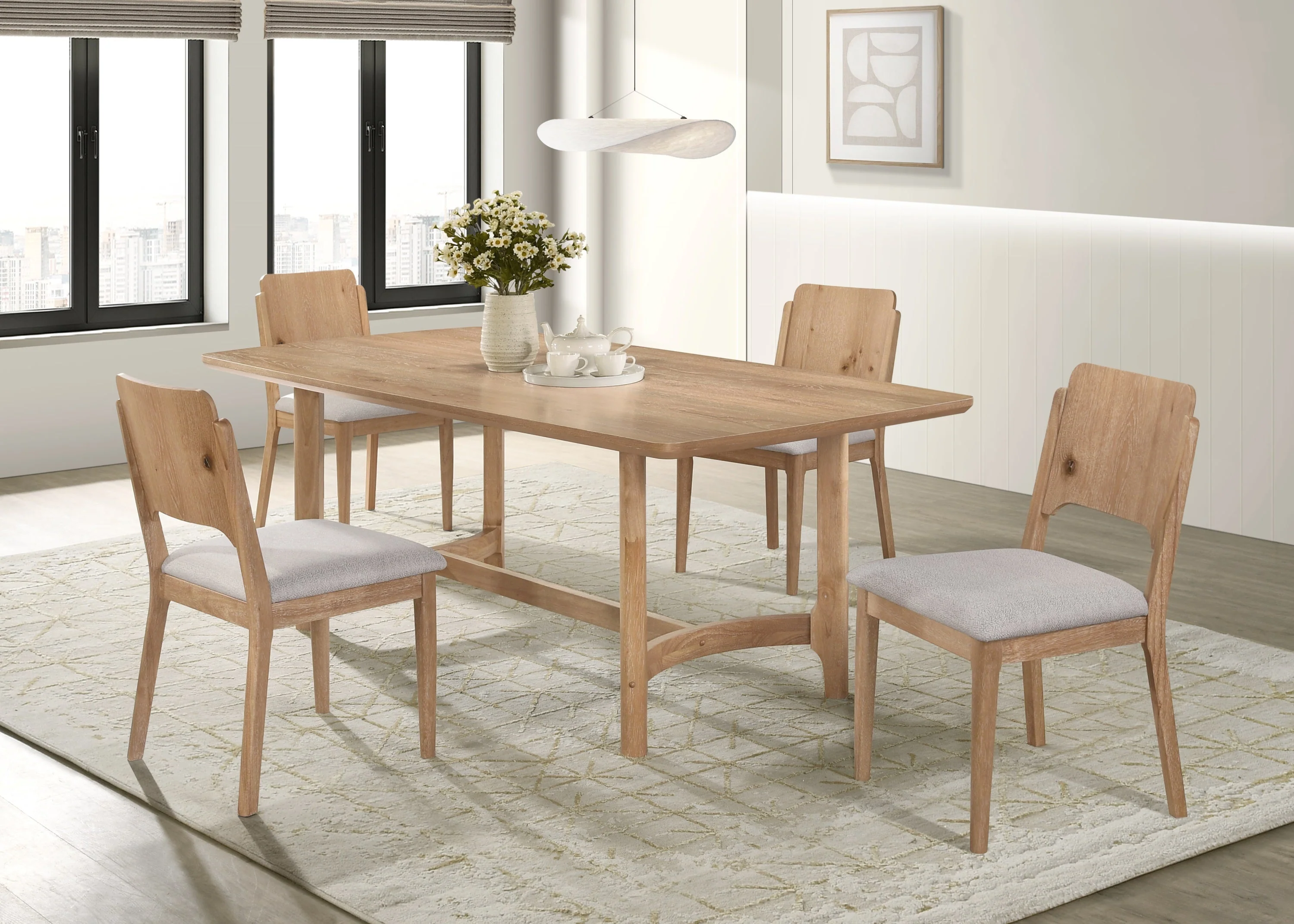 Arden Warm Wood and Beige Dining Side Chair, Set of 2 - Image 4