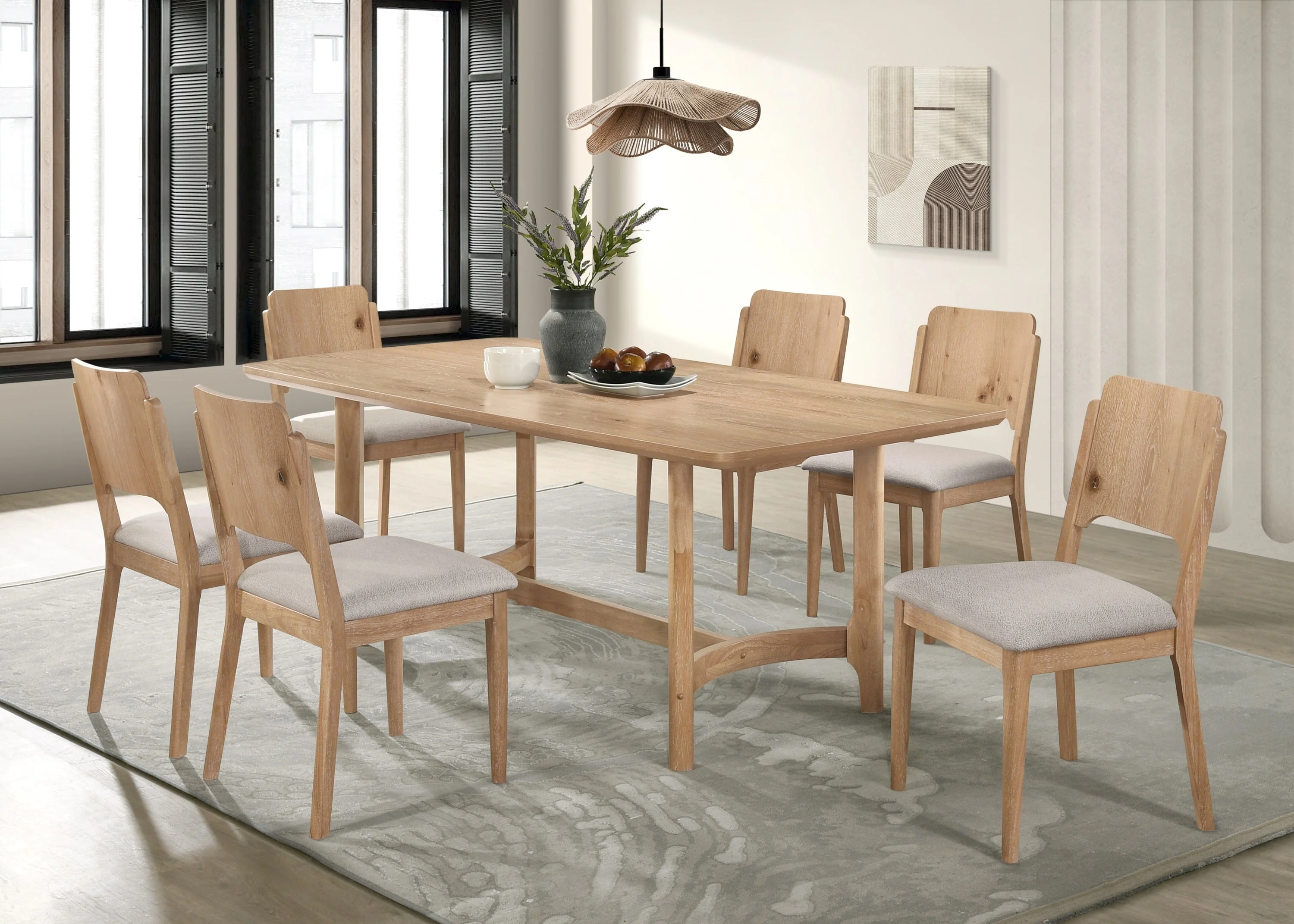 Arden Warm Wood and Beige Dining Side Chair, Set of 2 - Image 5