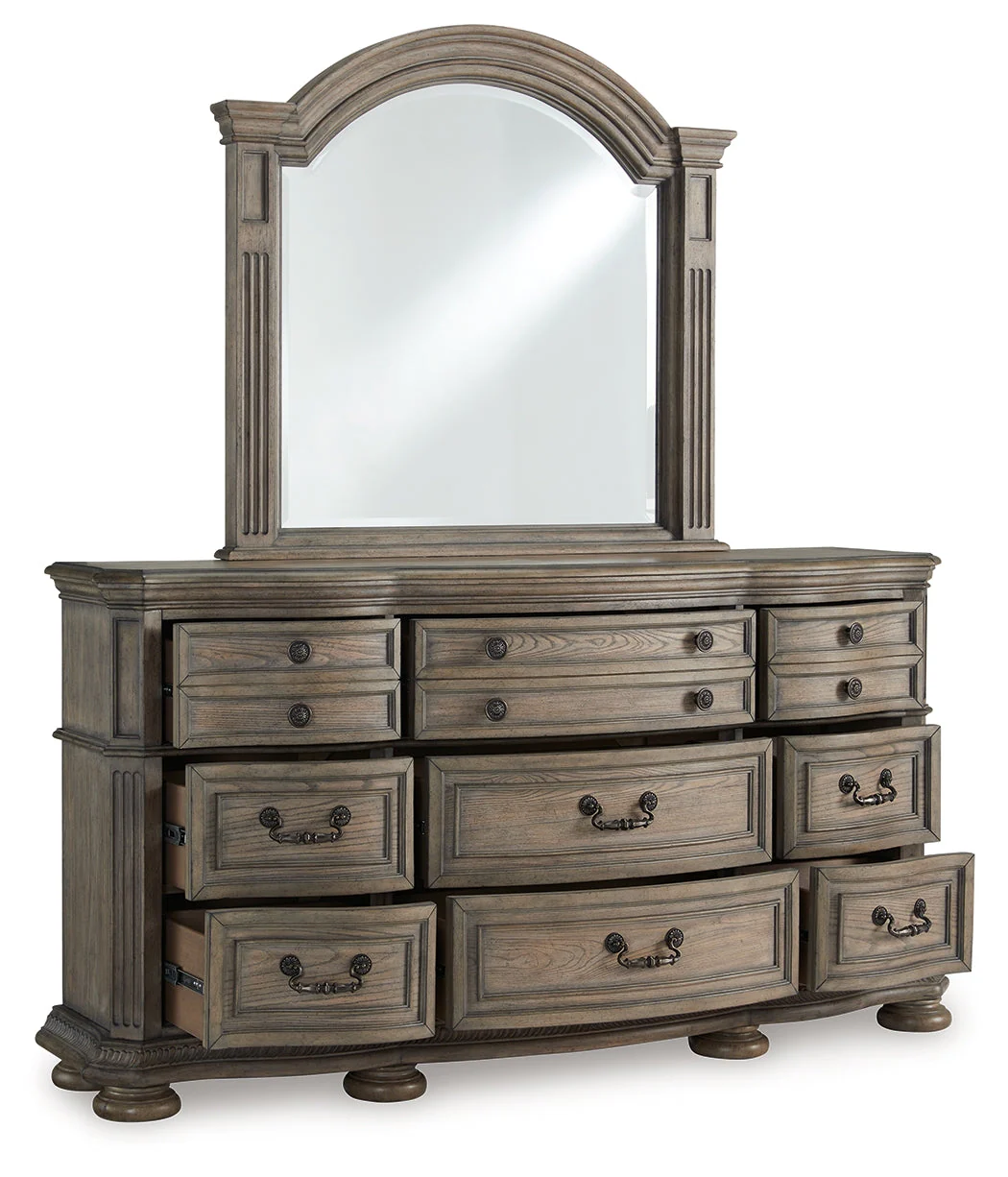 Ardenfield Light Brown King Sleigh Bedroom Set with Dresser, Mirror and Nightstand - Image 3