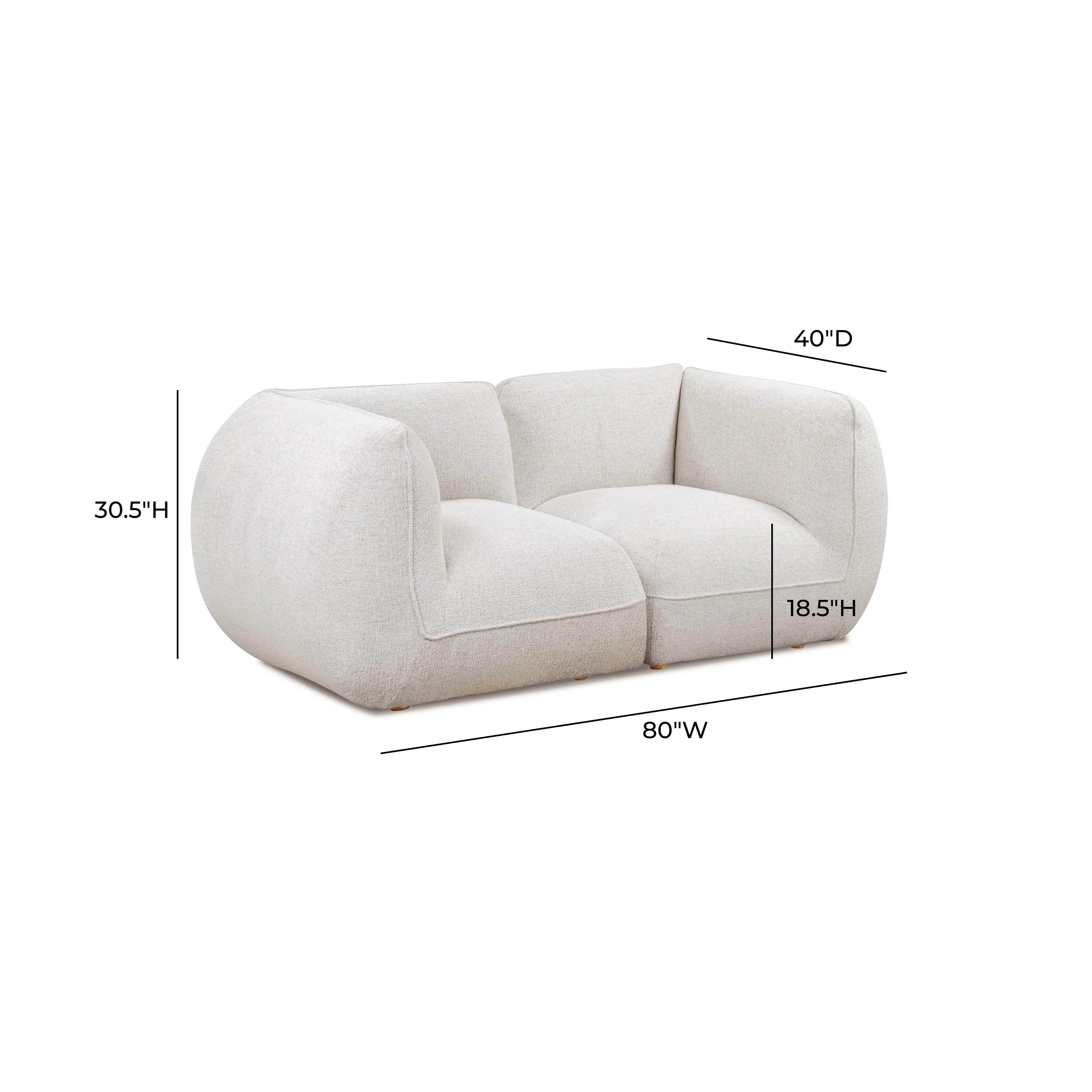 Arezza 80" Stone White Contract-Grade Basketweave Chenille Modular Loveseat - Image 4