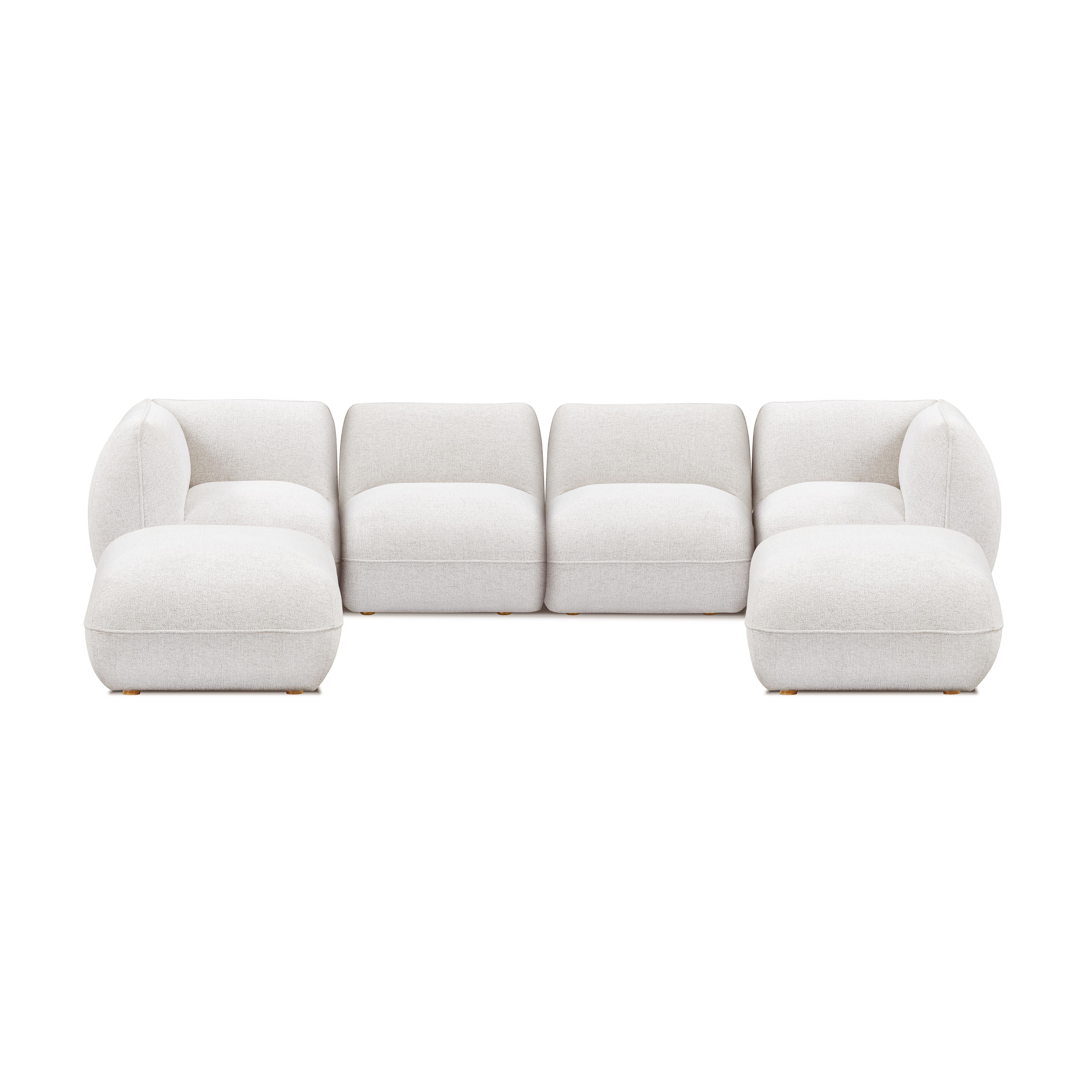 Arezza Stone White Contract-Grade Basketweave Chenille Modular U-Chaise Sectional - Image 3