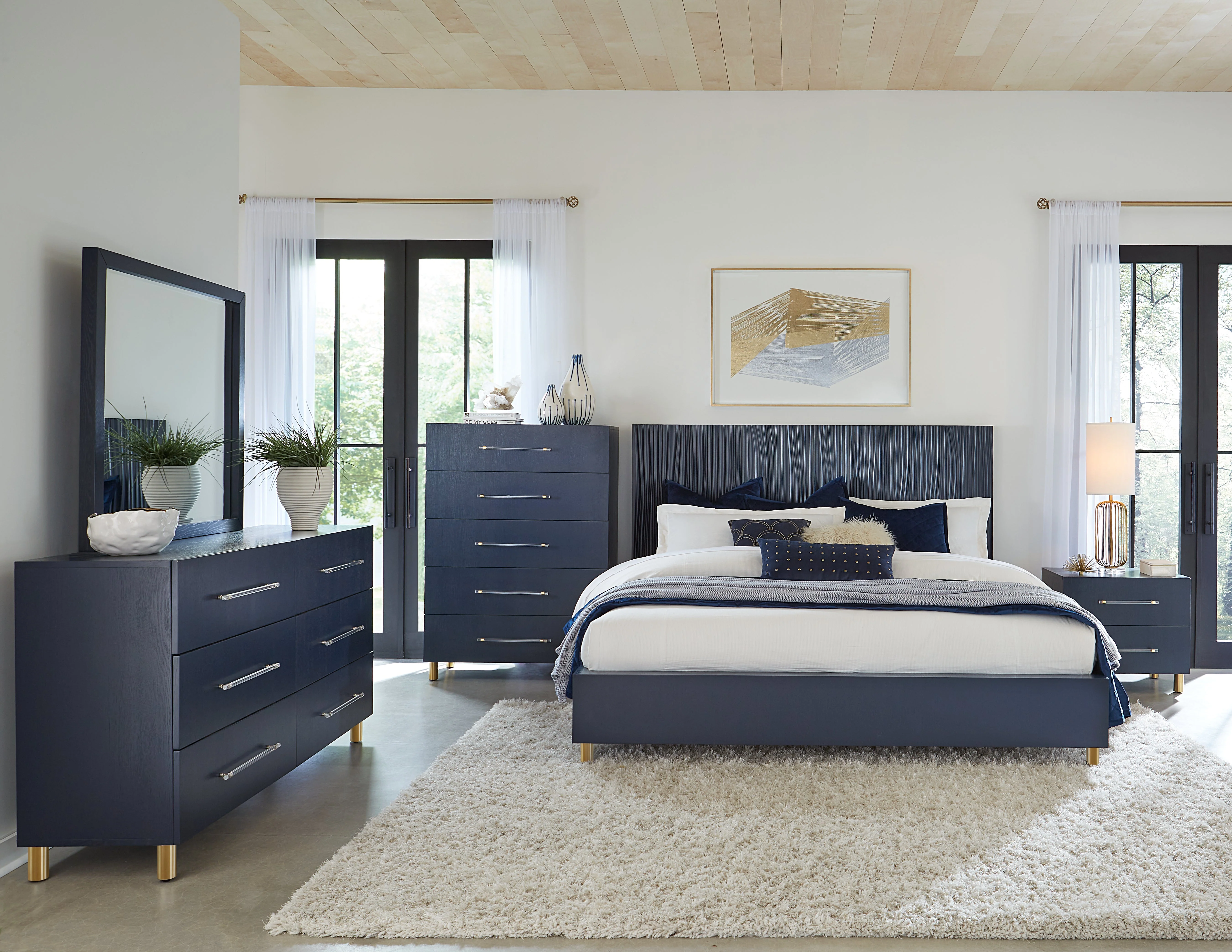Argento Beveled Glass Wall or Dresser Mirror in Navy Blue - Image 3