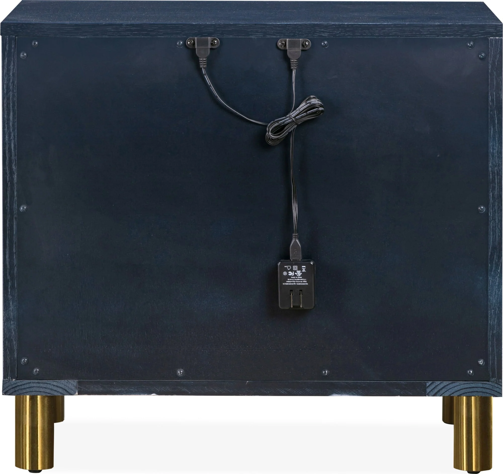 Argento Navy Blue/Burnished Brass Two Drawer USB Charging Nightstand - Image 3