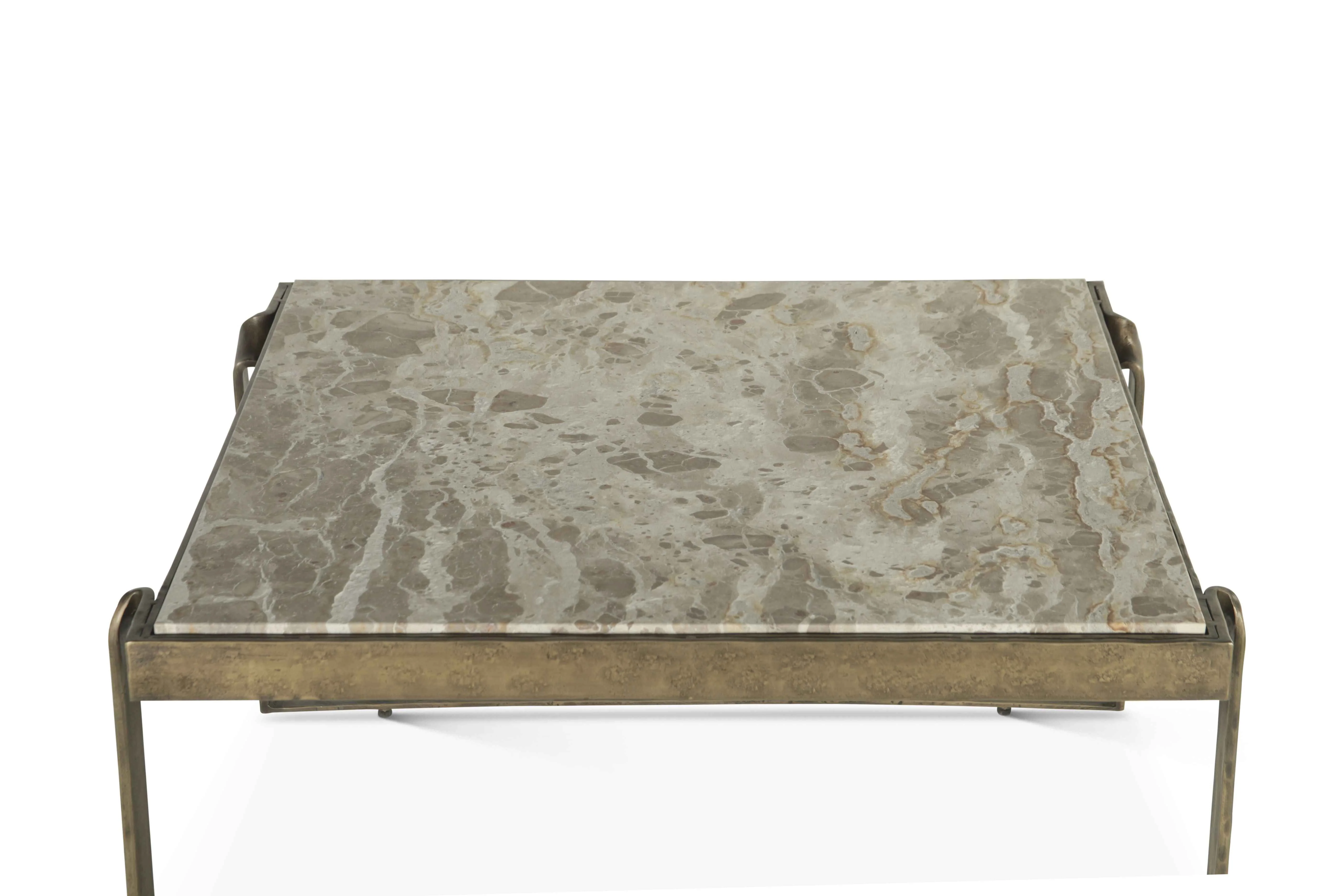 Argos 32" Coffee Table with Marble and Antique Brass - Image 5