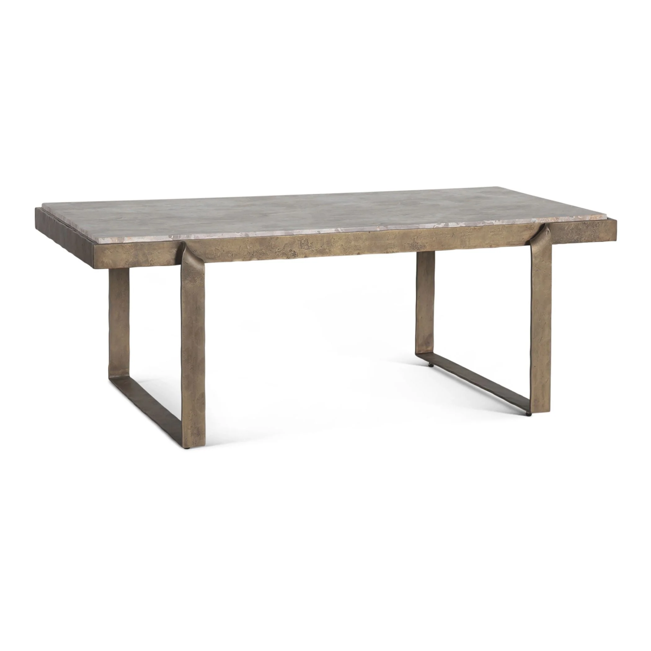 Argos 49" Large Coffee Table with Beige Marble Top and Antique Brass Base