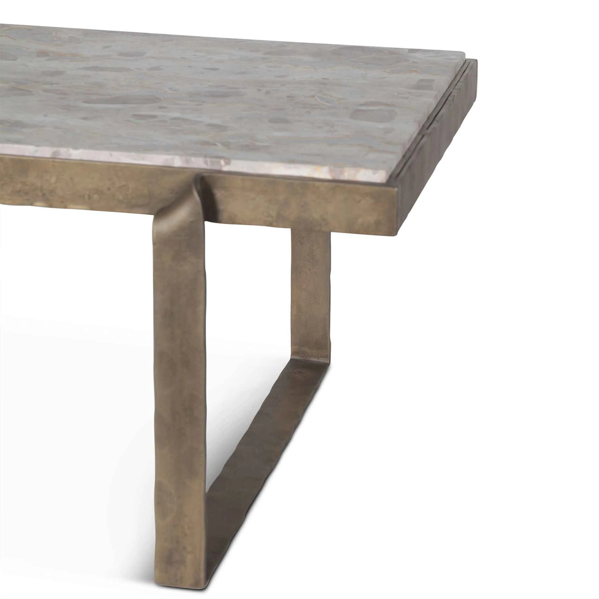 Argos 49" Large Coffee Table with Beige Marble Top and Antique Brass Base - Image 5