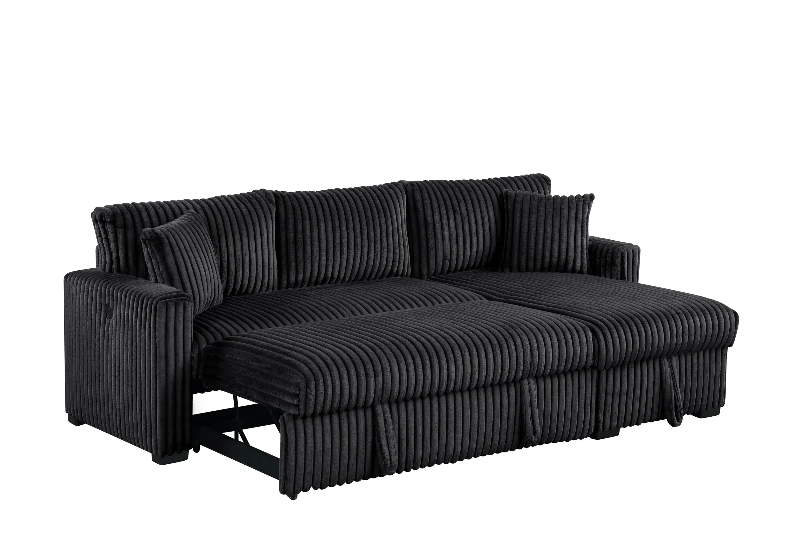 Aria Black Sectional With Pull-Out Bed & Storage Chaise - Image 3