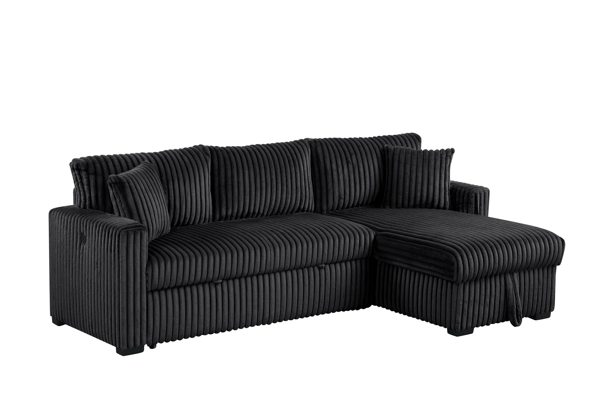 Aria Black Sectional With Pull-Out Bed & Storage Chaise - Image 4