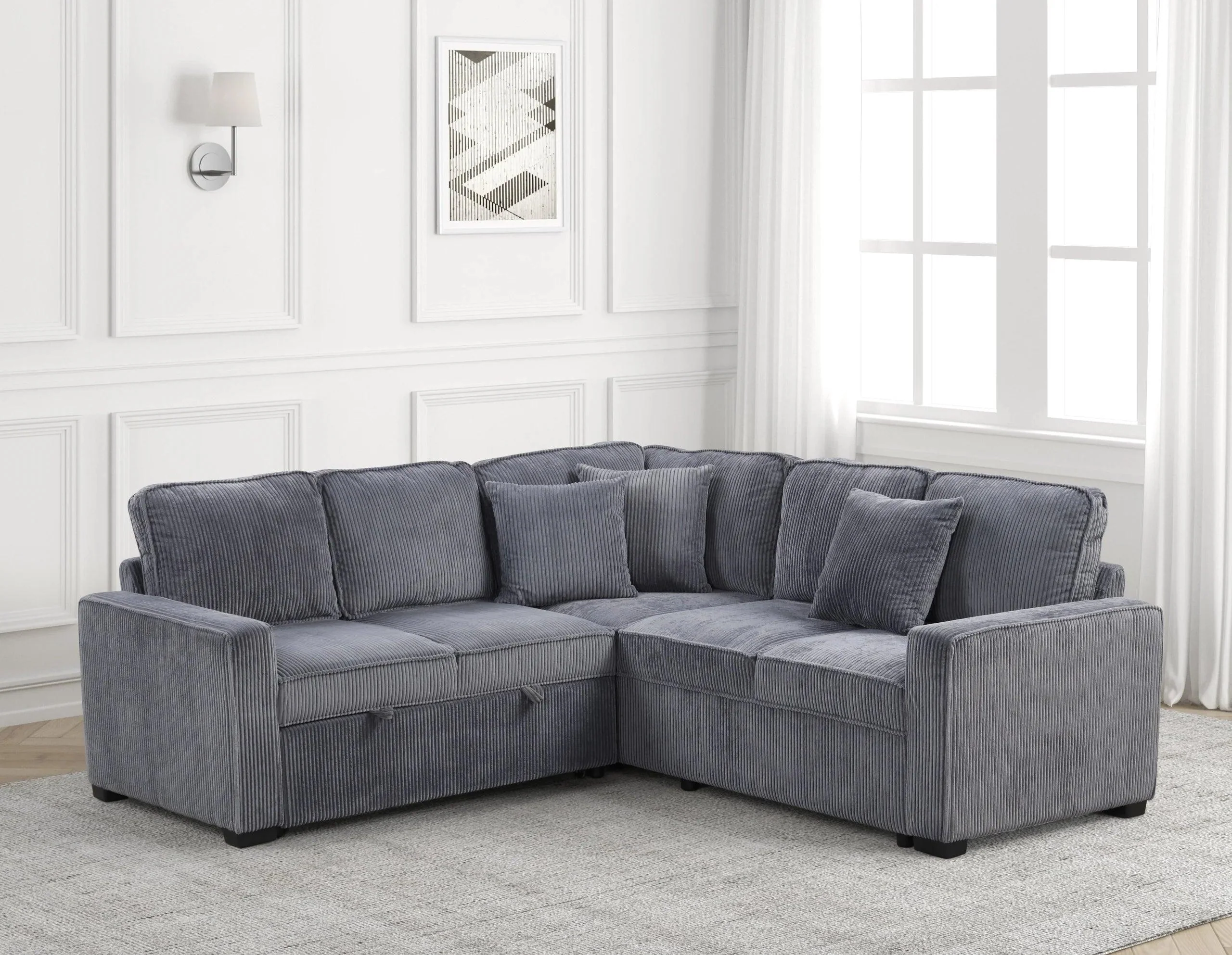 Ariel Charcoal Sectional With Pull-Out Bed - Image 3