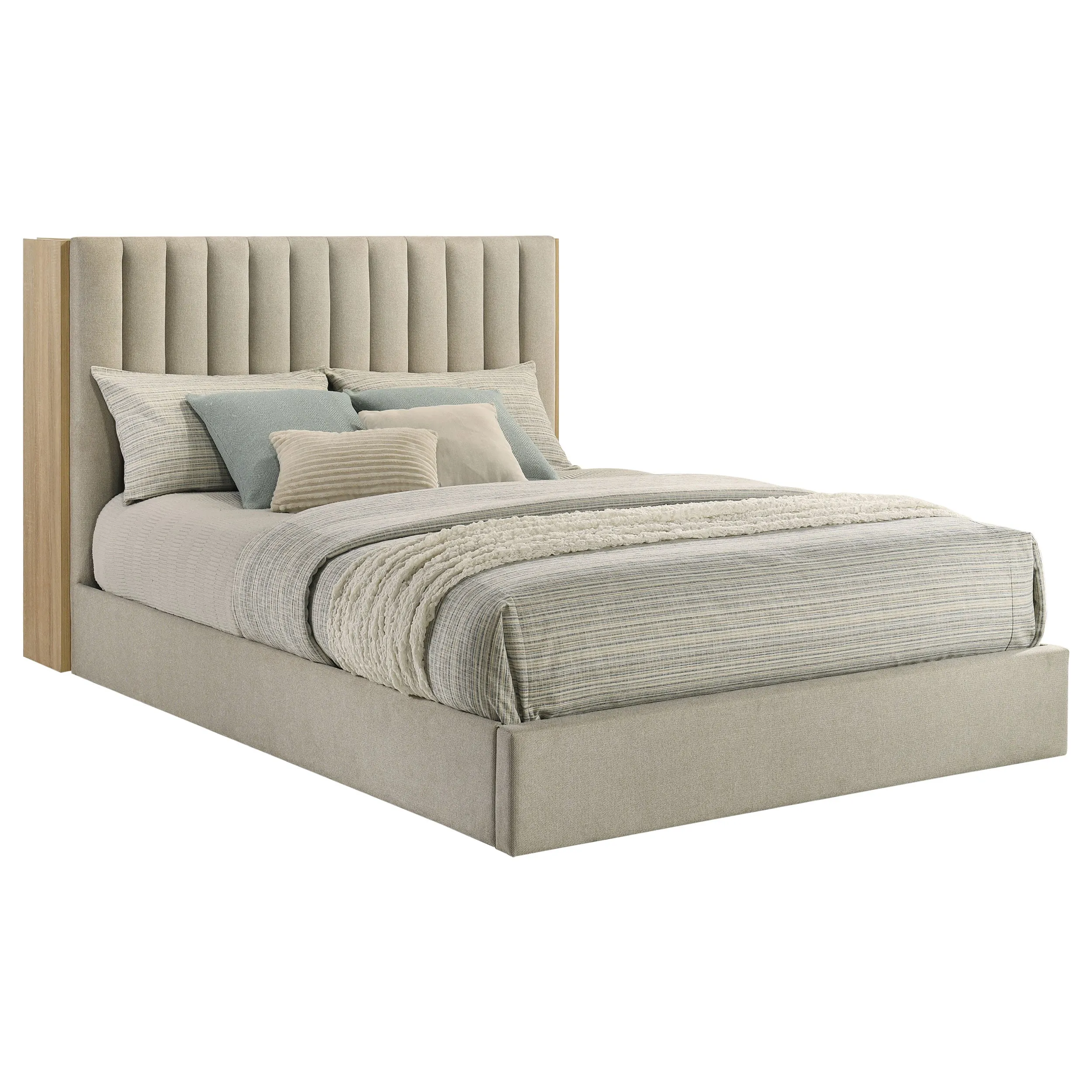 Arielle Light Oak Queen Bookcase Panel Storage Bed - Image 2