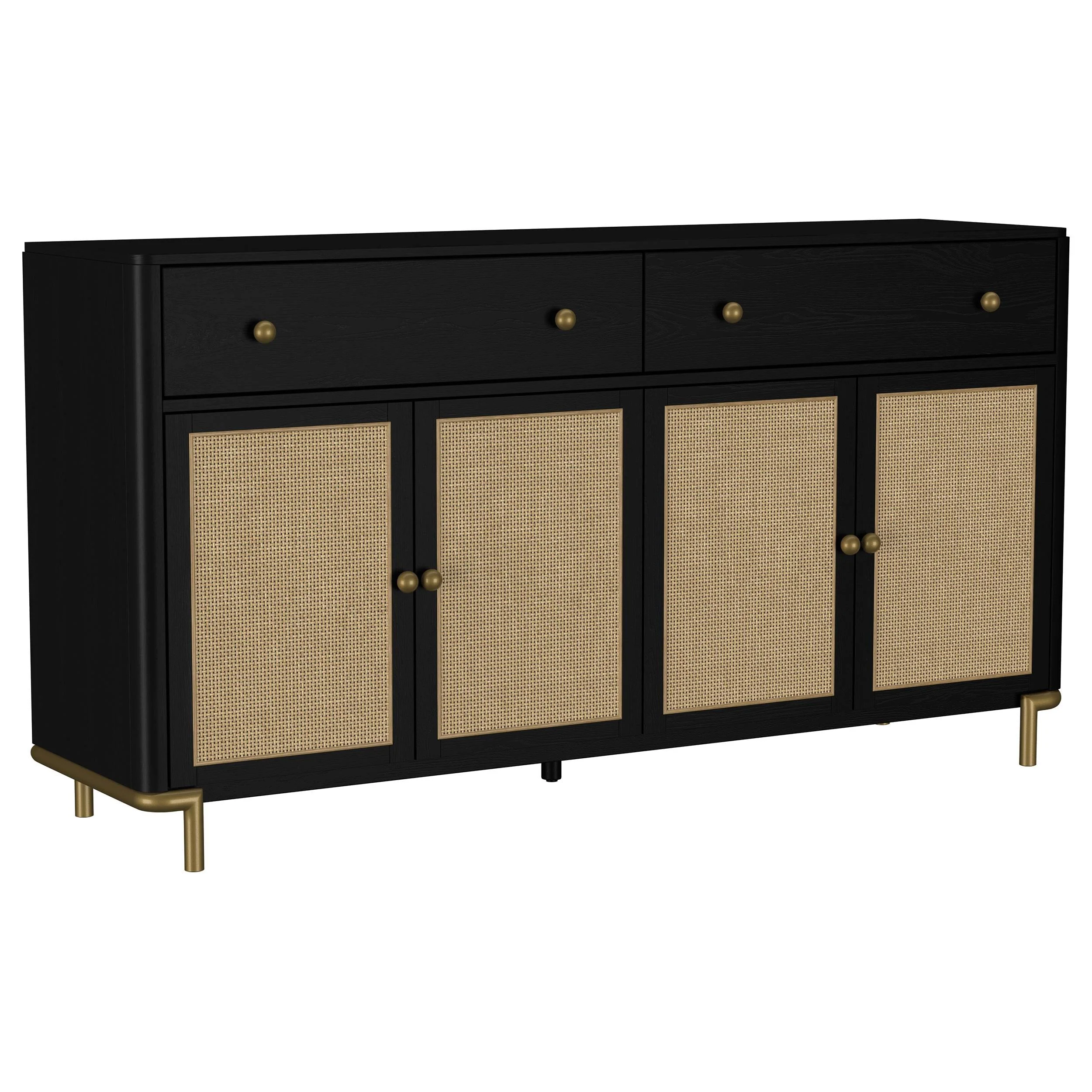 Arini Black 2-Drawer Cane Door Dining Sideboard Server - Image 2
