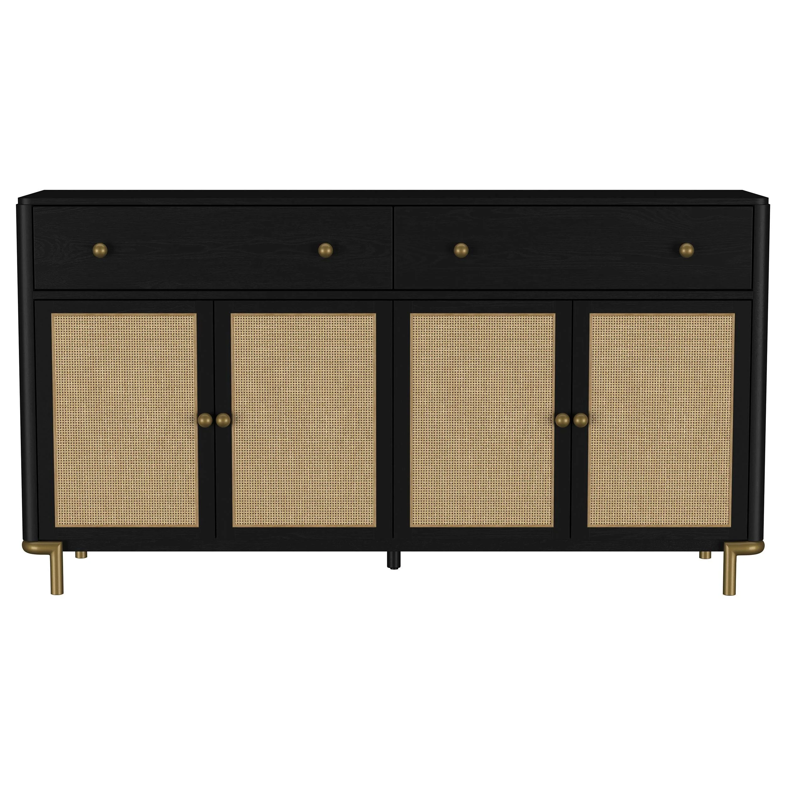 Arini Black 2-Drawer Cane Door Dining Sideboard Server - Image 3