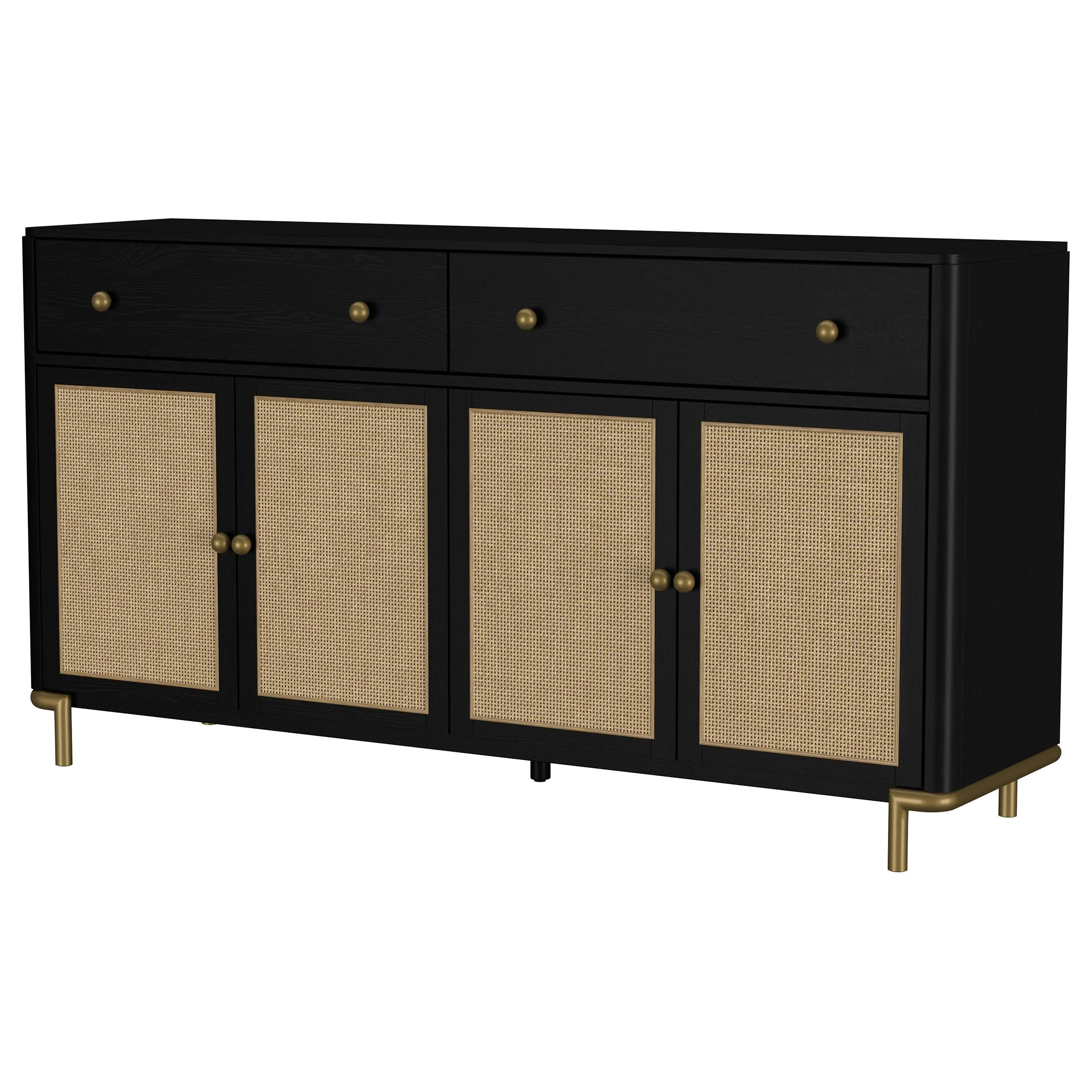 Arini Black 2-Drawer Cane Door Dining Sideboard Server - Image 4