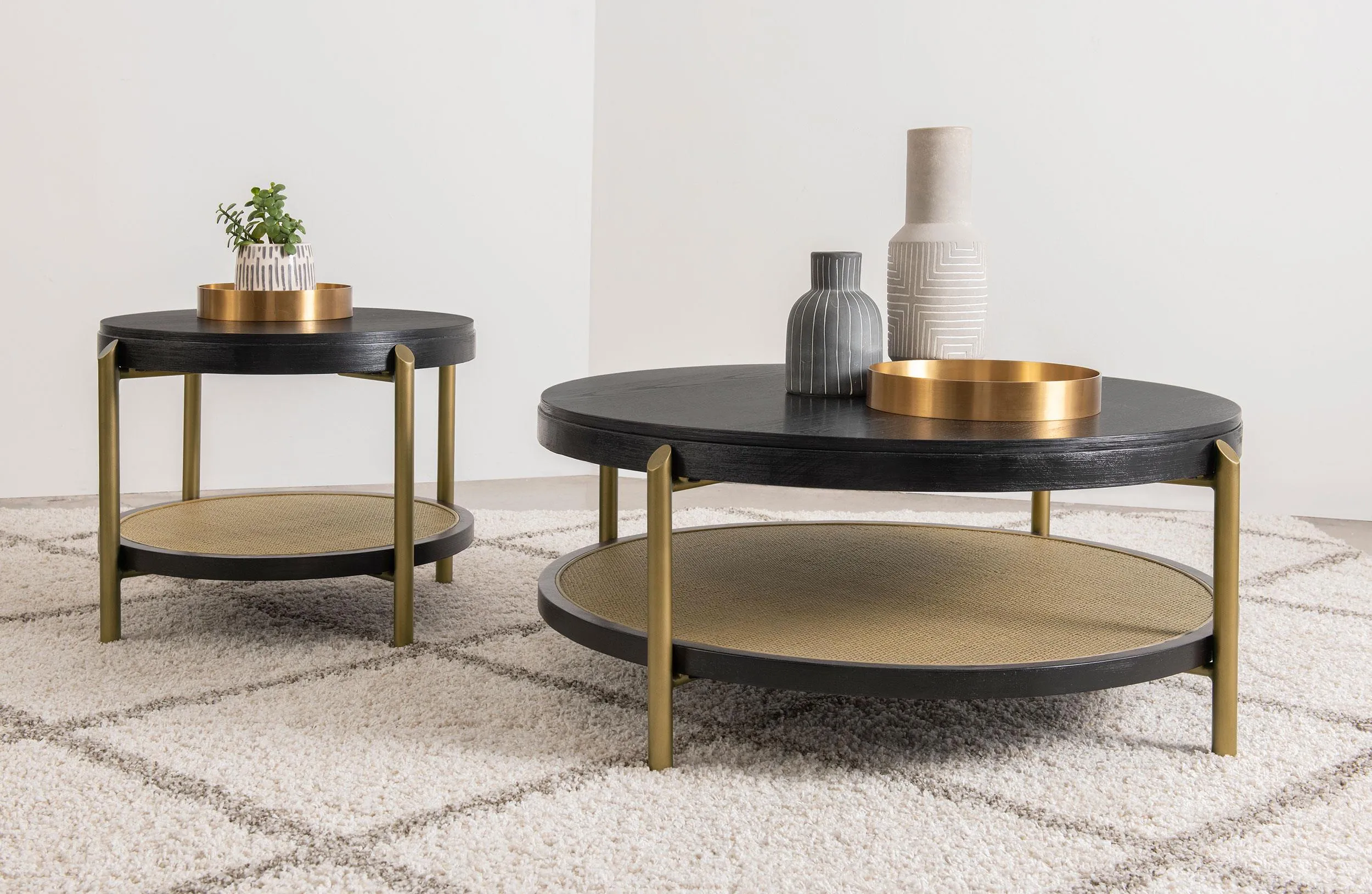 Arini Black 2-Piece Round Coffee and End Table Set