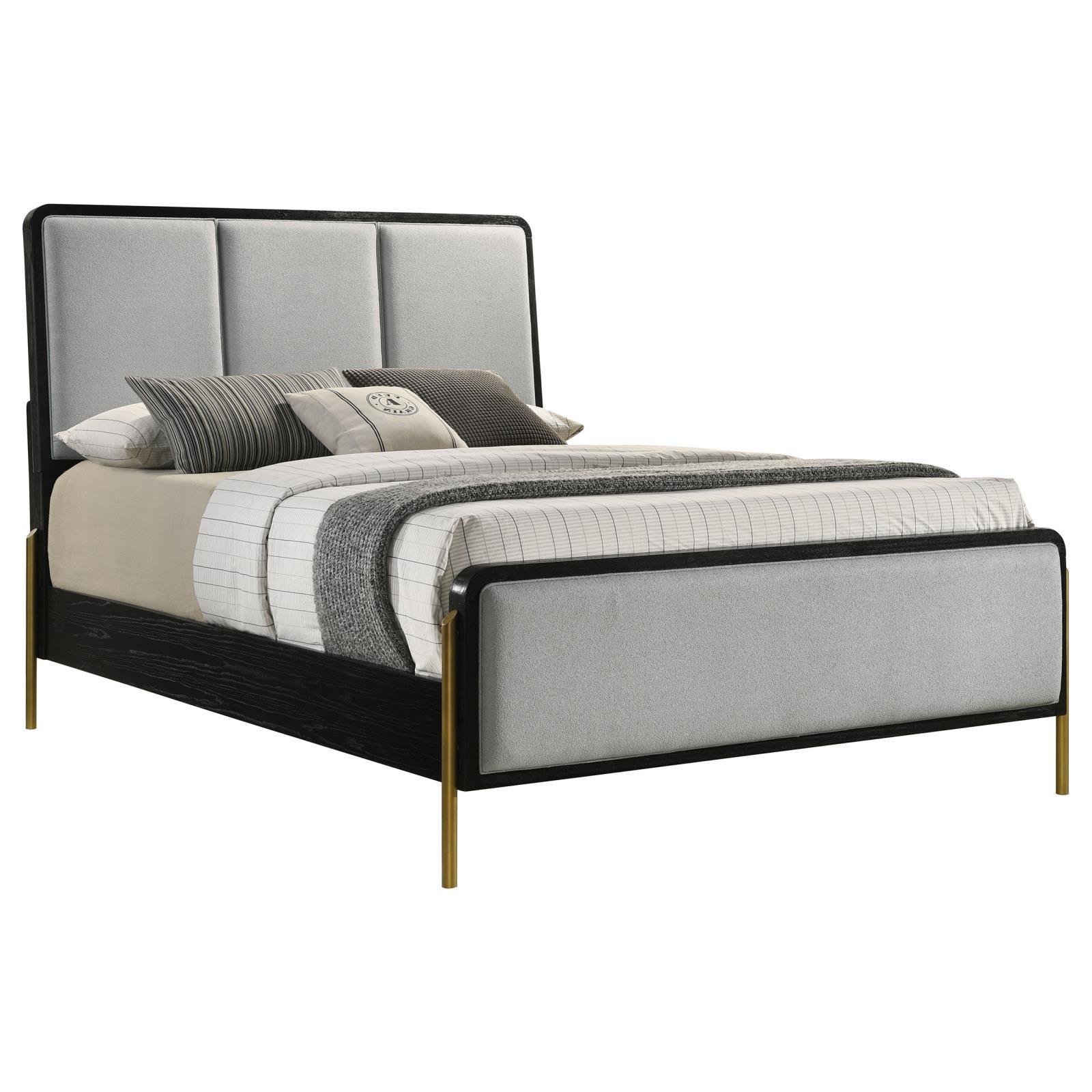 Arini Black and Grey Queen Bed with Upholstered Headboard - Image 2