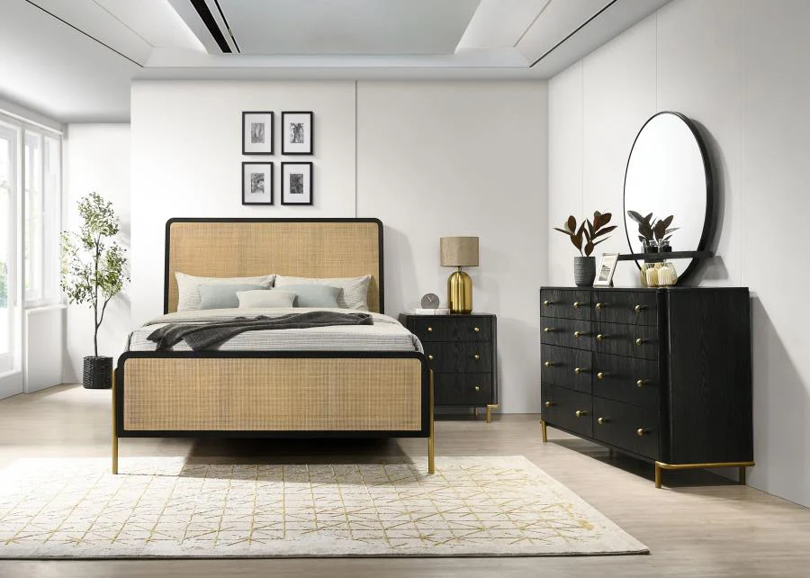 Arini Black and Natural 4-piece Queen Bedroom Set