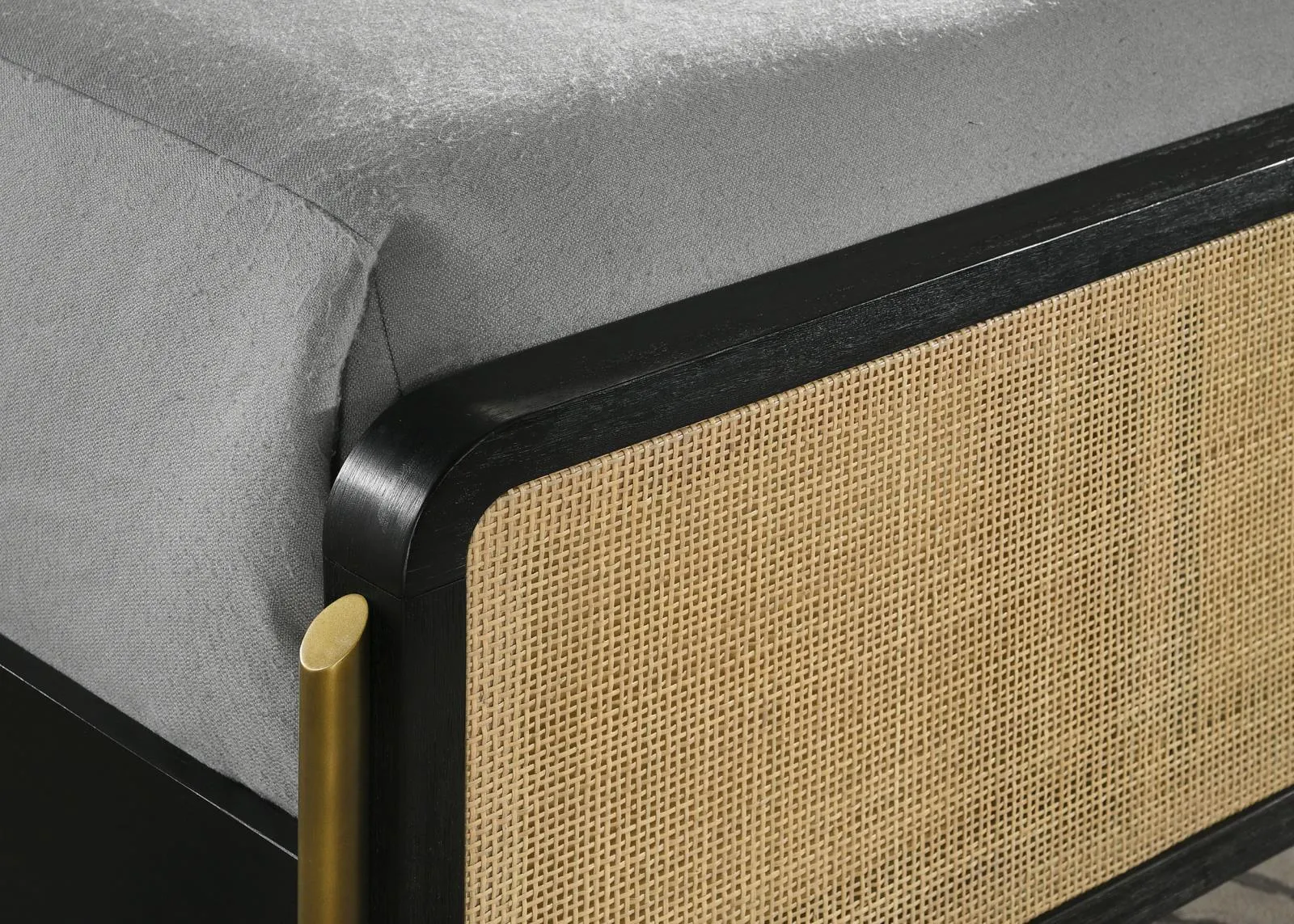 Arini Black and Natural Queen Bed with Woven Rattan Headboard - Image 6