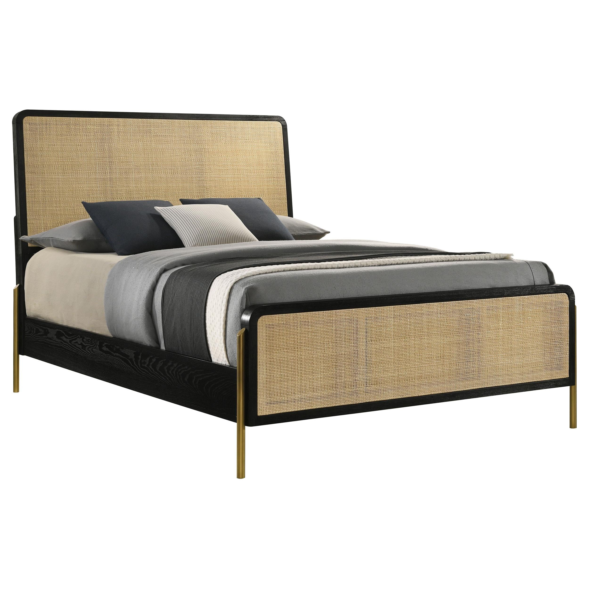 Arini Black and Natural Rattan California King Panel Bed - Image 2