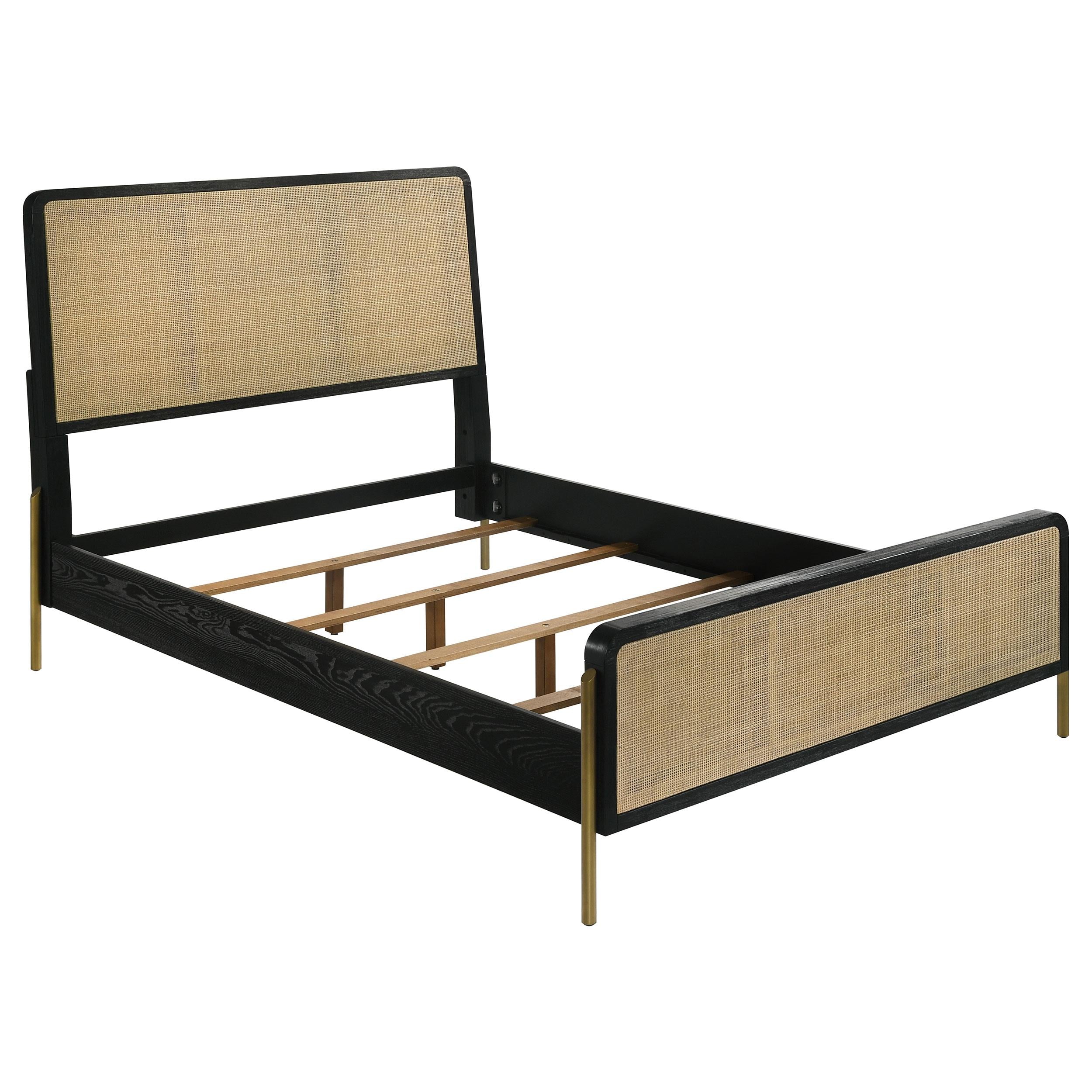 Arini Black and Natural Rattan California King Panel Bed - Image 3